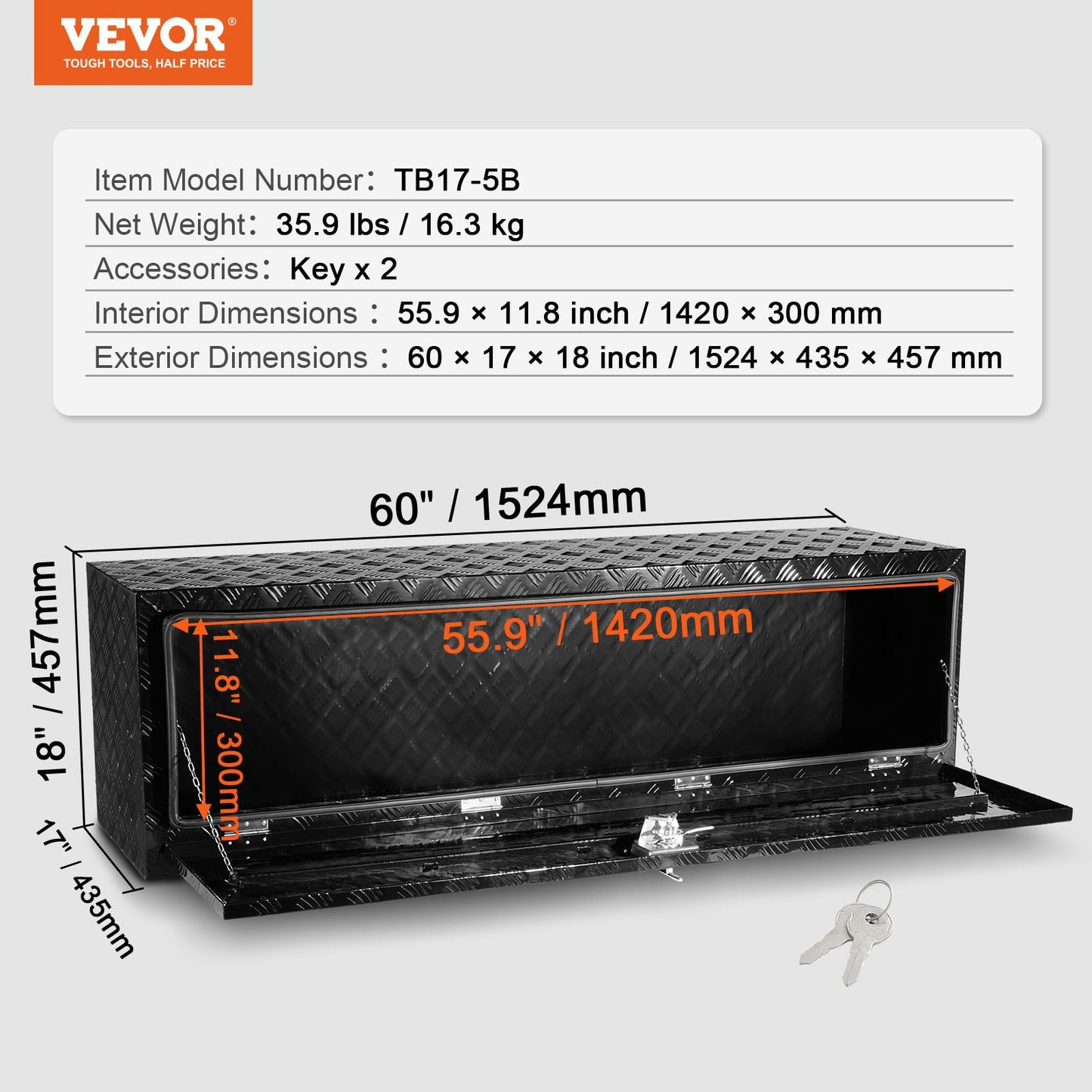 Underrede aluminium Truck Verktygslåda 60" x 17" x 18" Trailer RV Verktygsförvaring