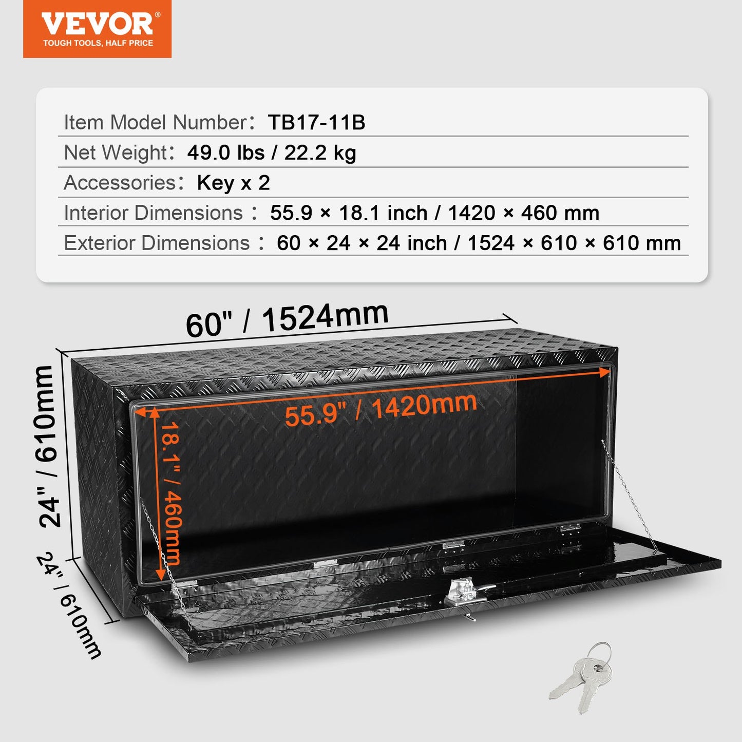 Untergestell Aluminium LKW Werkzeugkasten 60" x 24" x 24" Anhänger RV Werkzeugaufbewahrung