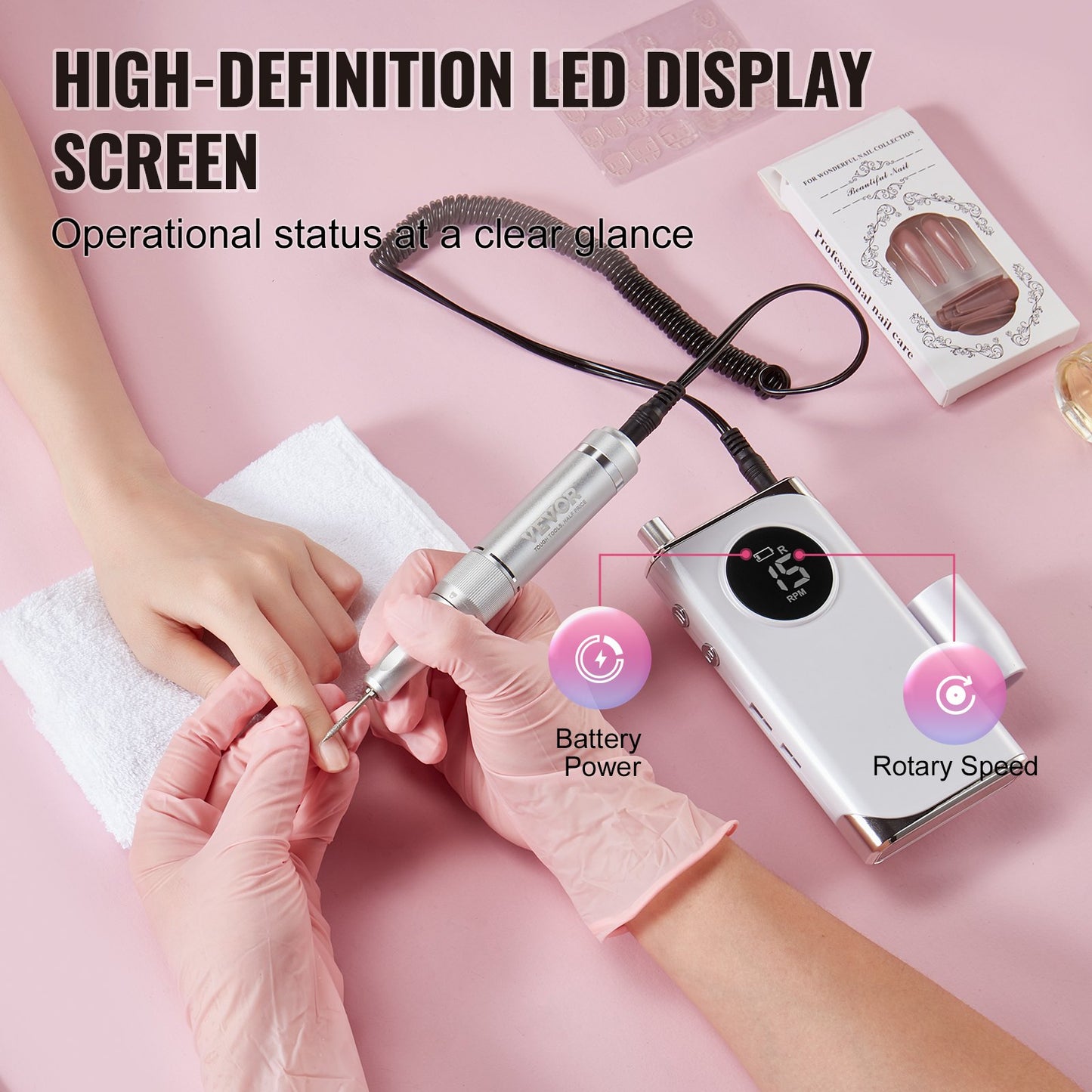 Elektrisk sladdlös nagelborrmaskin 40000RPM nagelfilmaskin med LCD-display