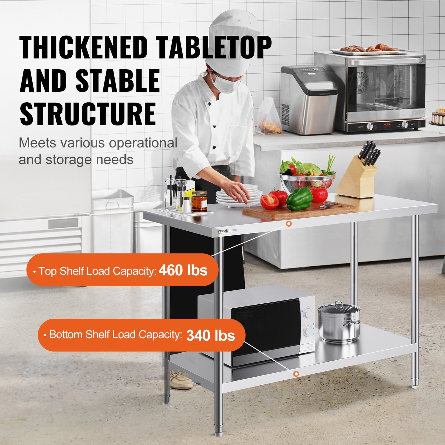 Rostfritt stål Arbetsförberedande bord Kommersiellt arbetsbord Matförberedelser 24x48x34in
