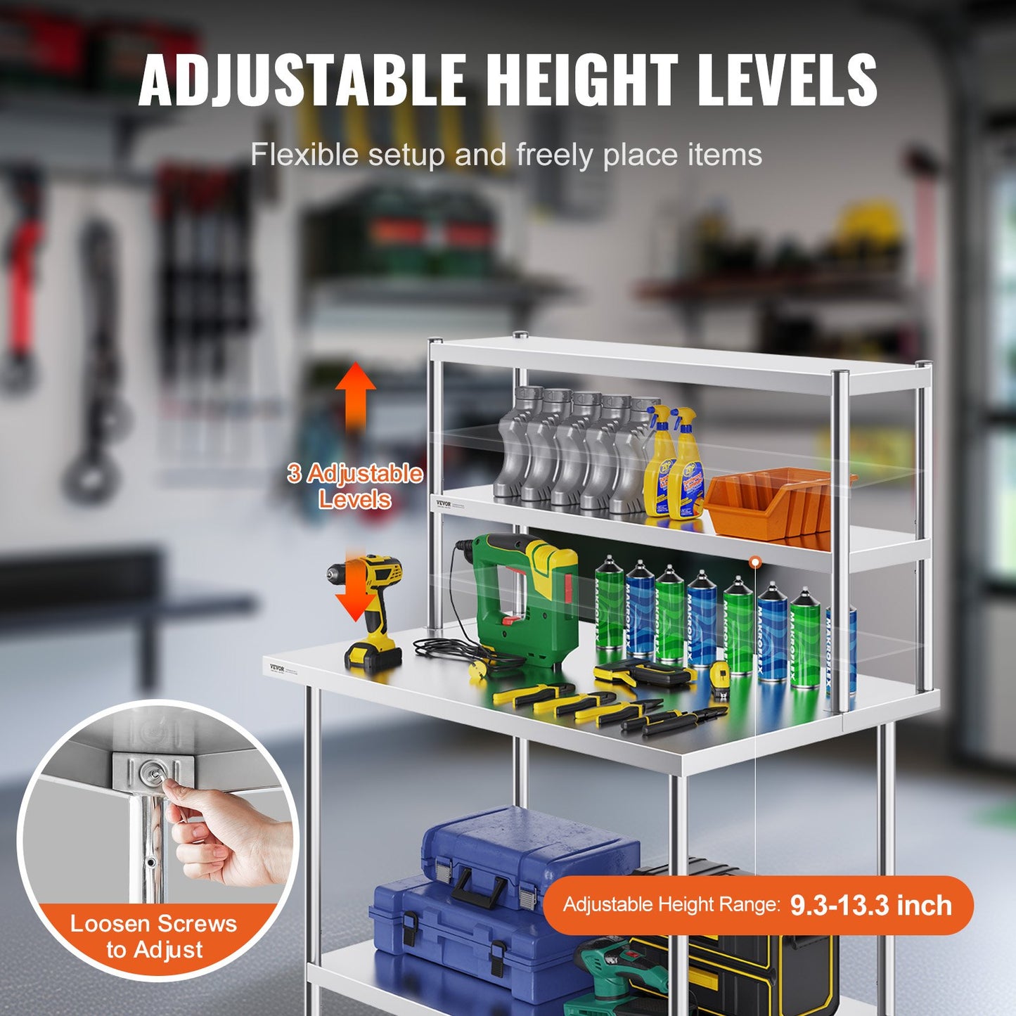 Double stainless steel overhead shelf 2-tier 12"x48" for prep table