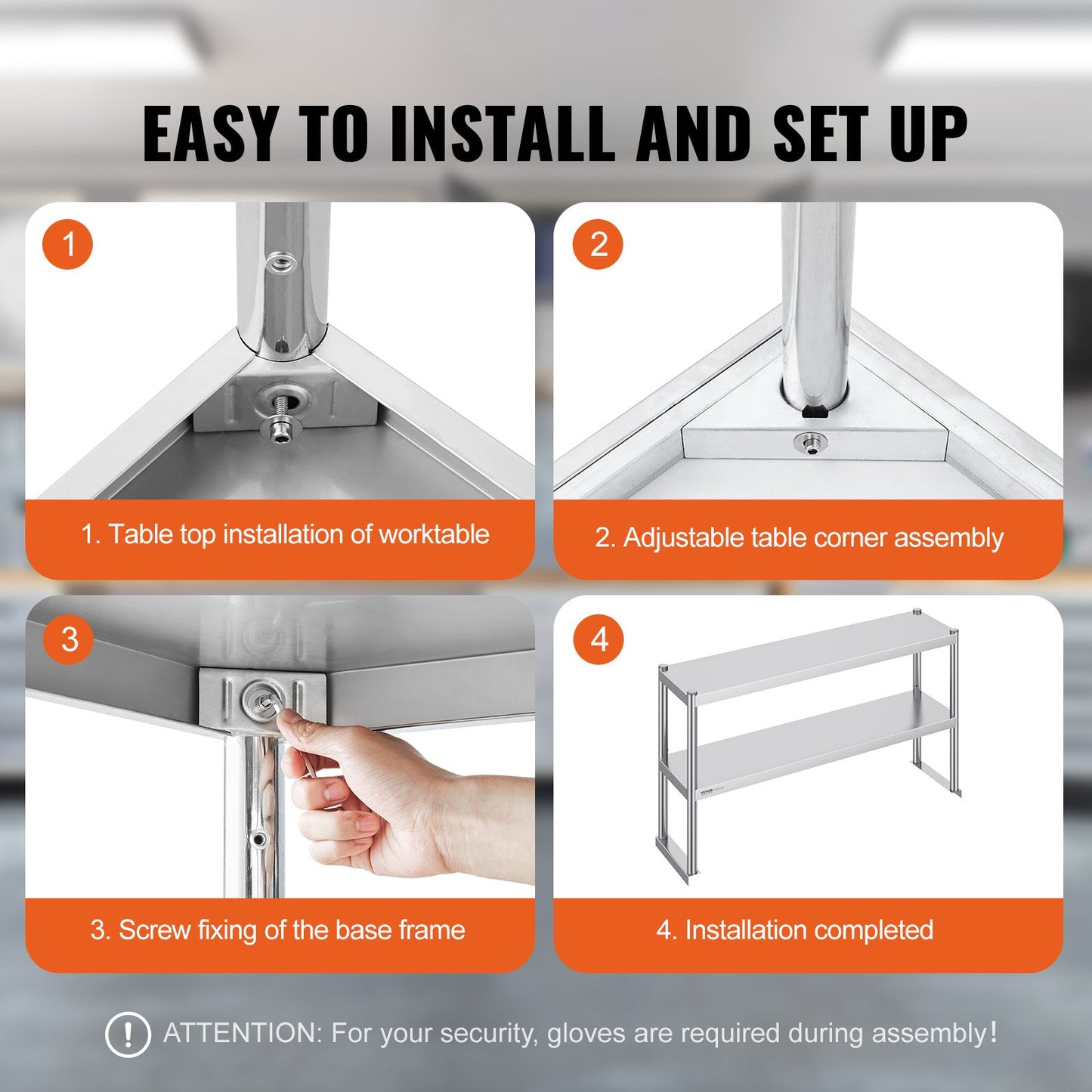 Double stainless steel overhead shelf 2-tier 12"x48" for prep table