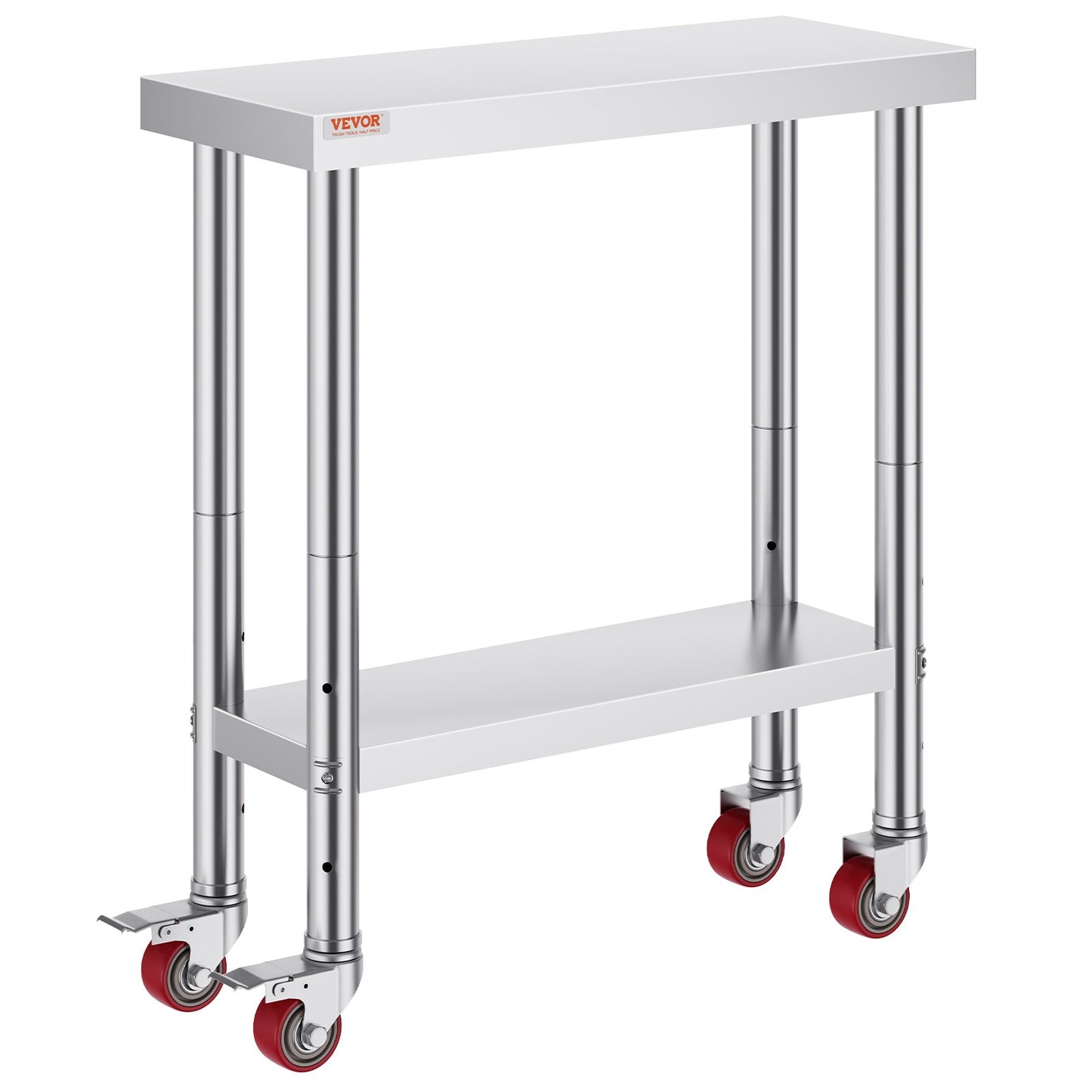 Rostfritt stål Catering Arbetsbord 30x12 tum Kommersiellt köksbord med 4 hjul Kommersiell matberedningsarbetsbänk med flexibel justering Hylla för köksbord