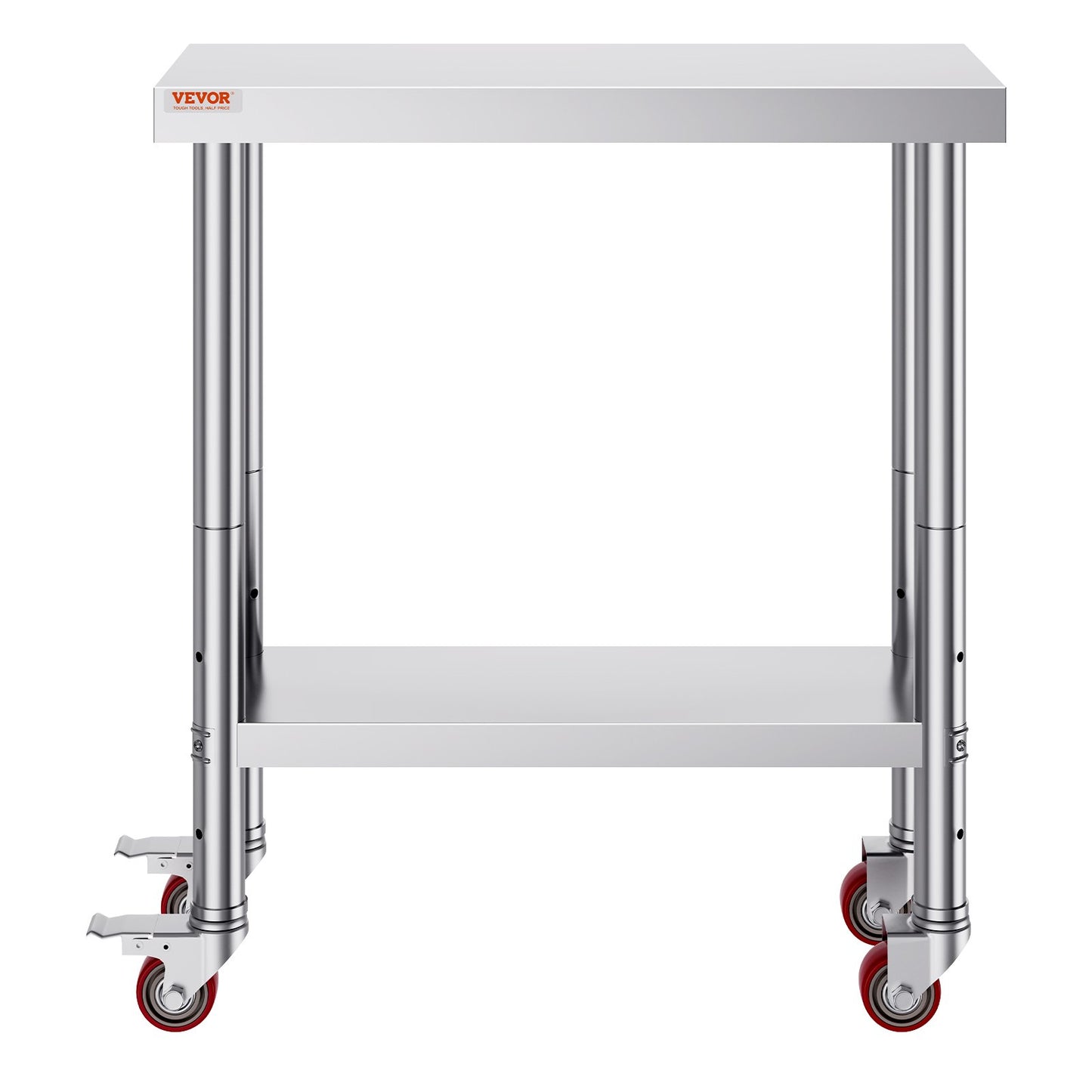 Rostfritt Stål Catering Arbetsbord 30x18 tum Kommersiellt köksbord med 4 hjul Kommersiell matförberedande arbetsbänk med flexibel justering Hylla för köksförberedande bord