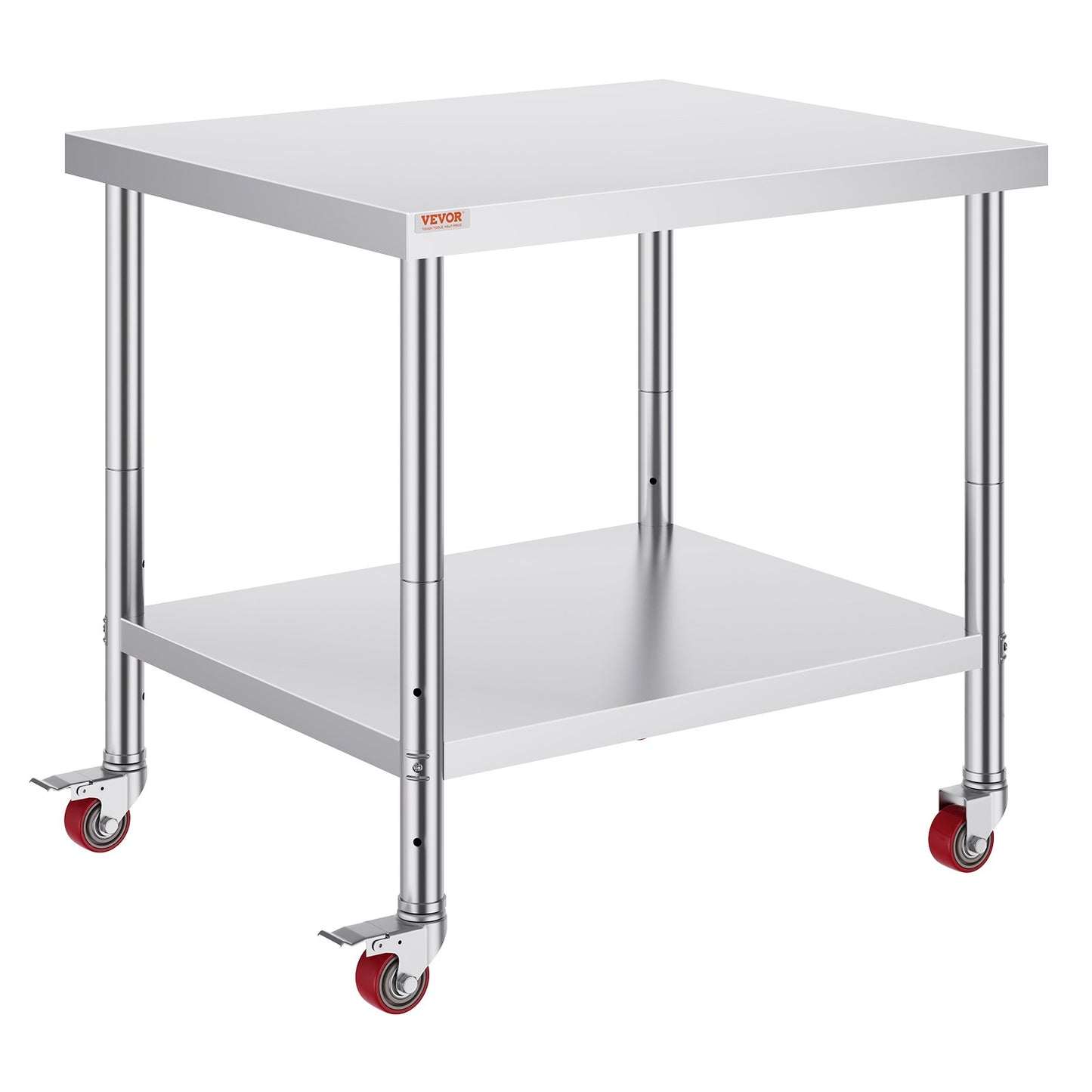 Catering-Arbeitstisch aus Edelstahl, 76,2 x 91,4 cm, gewerblicher Küchentisch mit 4 Rädern, gewerbliche Werkbank zur Lebensmittelzubereitung mit flexibel verstellbarer Ablage für den Küchenvorbereitungstisch