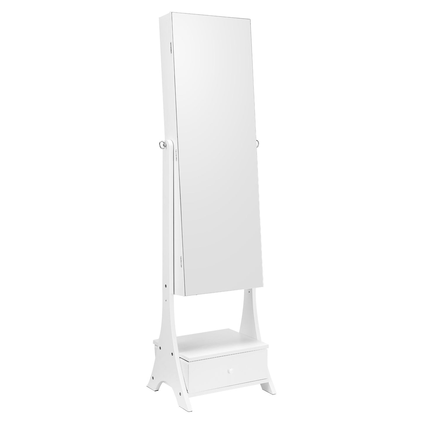 Mirror Jewelry Cabinet Standing Mirror with Storage Full Length White