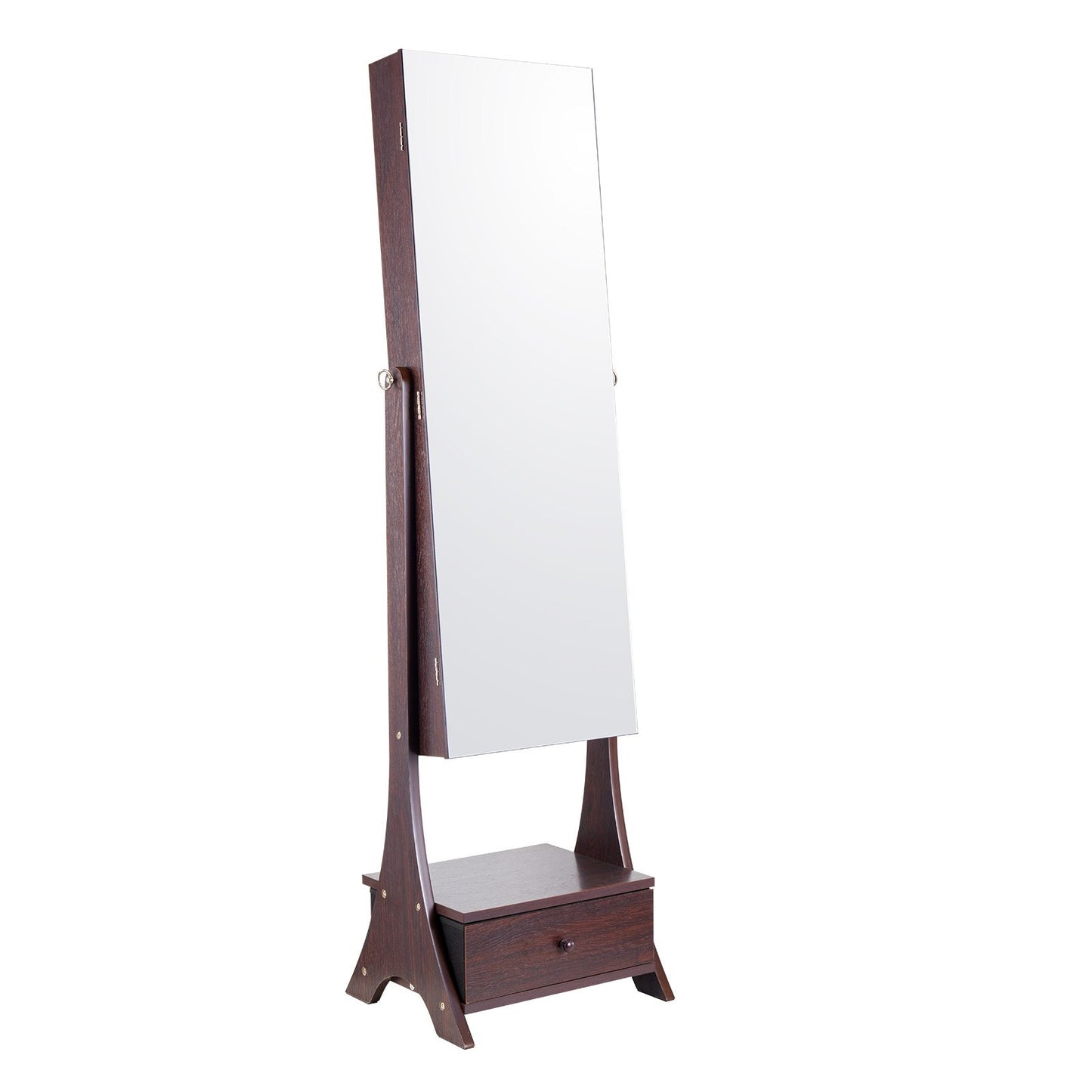 Mirror Jewelry Cabinet Standing Mirror with Storage Full Length Brown