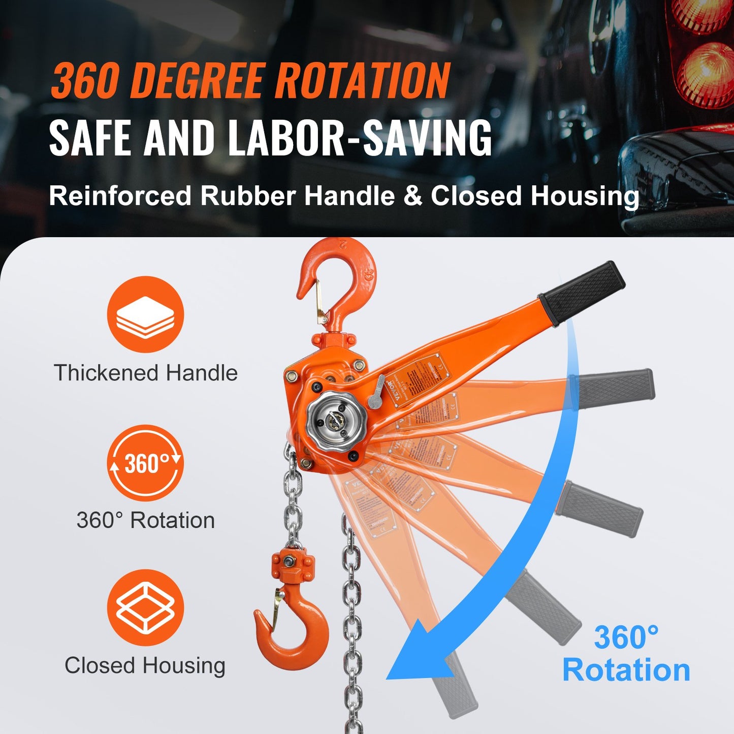 Manual Chain Hoist, 1-1/2 Ton 3300 lbs Capacity 20 FT Come Along, G80 Galvanized Carbon Steel with Weston Double-Lock Brake, Automatic Chain Guide and 360° Rotating Hook, for Garage Factory Dock