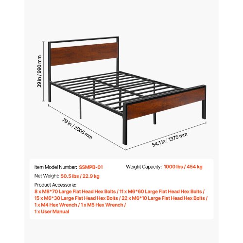 sängram i metall, full storlek, med huvudgavel och förvaring under sängen, 35 cm | EU