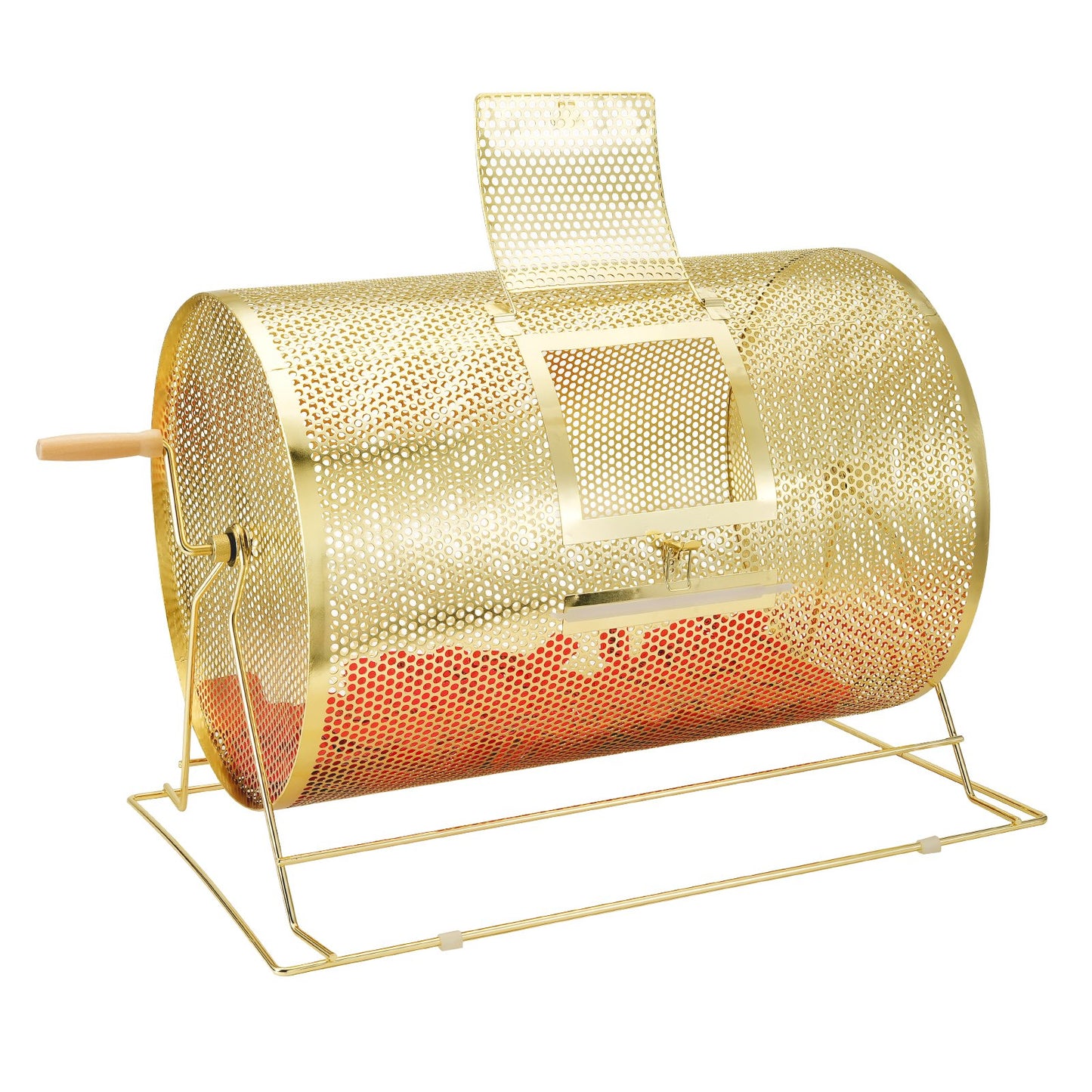 Lotteritrumma, 14,8 x Ø21,26 tum, mässingspläterad lotteribiljettsnurrbur, rymmer 10 000 biljetter eller 300 pingisbollar, metalllotteri-snurrritning med vridhandtag av trä, för bingoomröstning