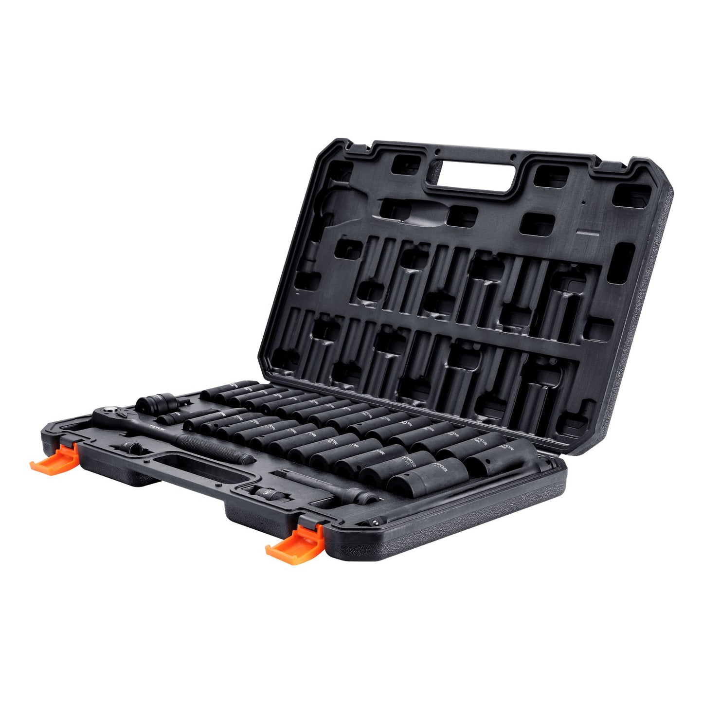 1/2" Drive Impact Socket Set, 33-piece Socket Set SAE 3/8"-1" and metric 10-24mm, 6-point Cr-V alloy steel for automotive repair, easy-to-read size markings, Robust construction, Includes storage case