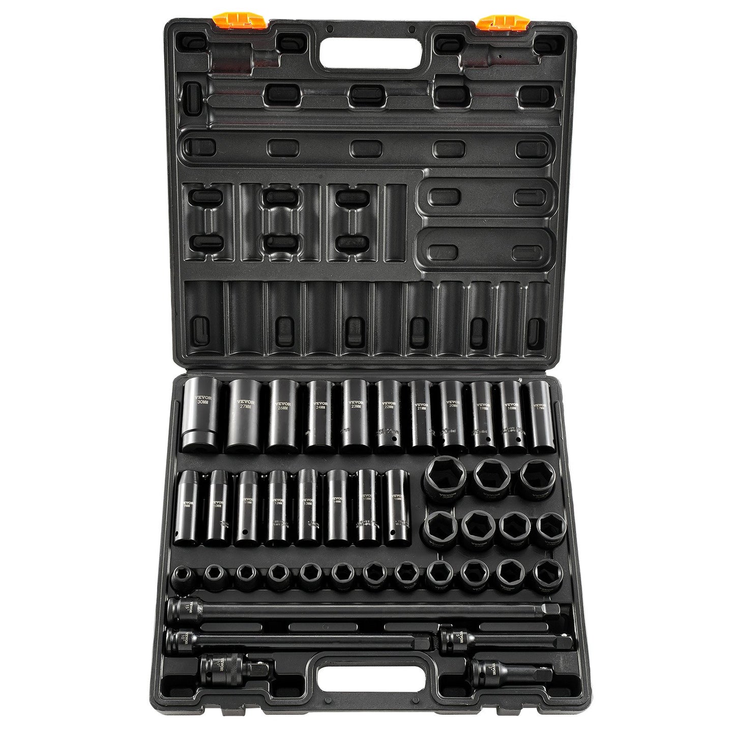 Schlag-Steckschlüsselsatz 1/2 Zoll, 43-teilig, Schlag-Stecknüsse, Standard-Steckschlüssel-Sortiment, 1/2 Zoll Antriebs-Steckschlüsselsatz, 6-Kant-Stecknüsse, metrisch, 9-30 mm (Standard/Tief)