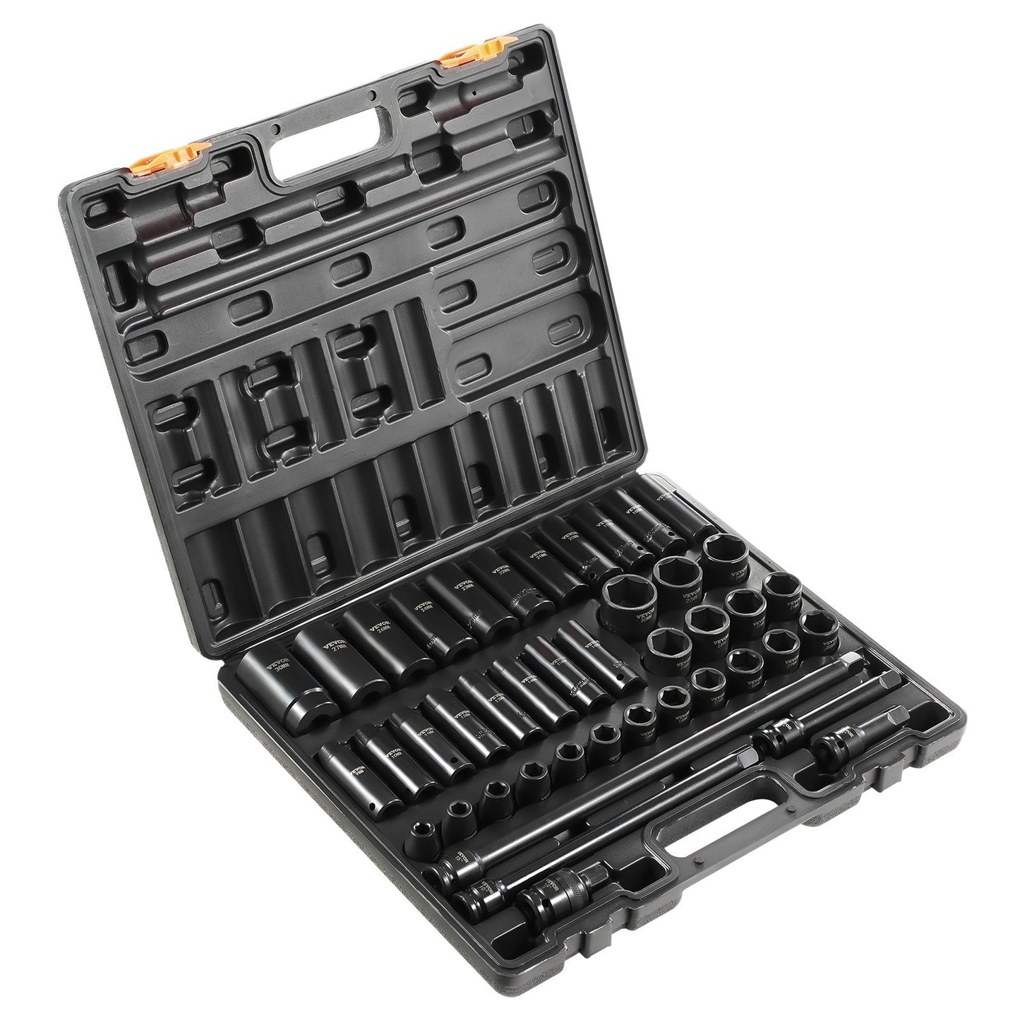 Schlag-Steckschlüsselsatz 1/2 Zoll, 43-teilig, Schlag-Stecknüsse, Standard-Steckschlüssel-Sortiment, 1/2 Zoll Antriebs-Steckschlüsselsatz, 6-Kant-Stecknüsse, metrisch, 9-30 mm (Standard/Tief)