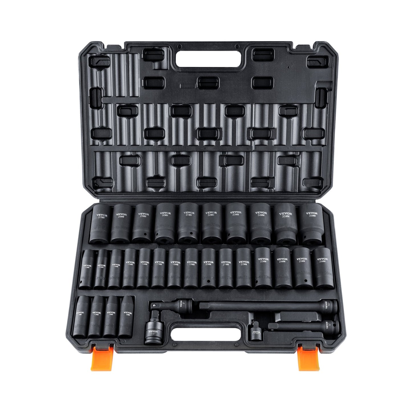 1/2" Drive Deep Impact Socket Set, 34st Socket Set Metriskt (8-36mm) 6 Point Cr-MO legerat stål för bilreparation, robust konstruktion, inkluderar kraftig förvaringsväska