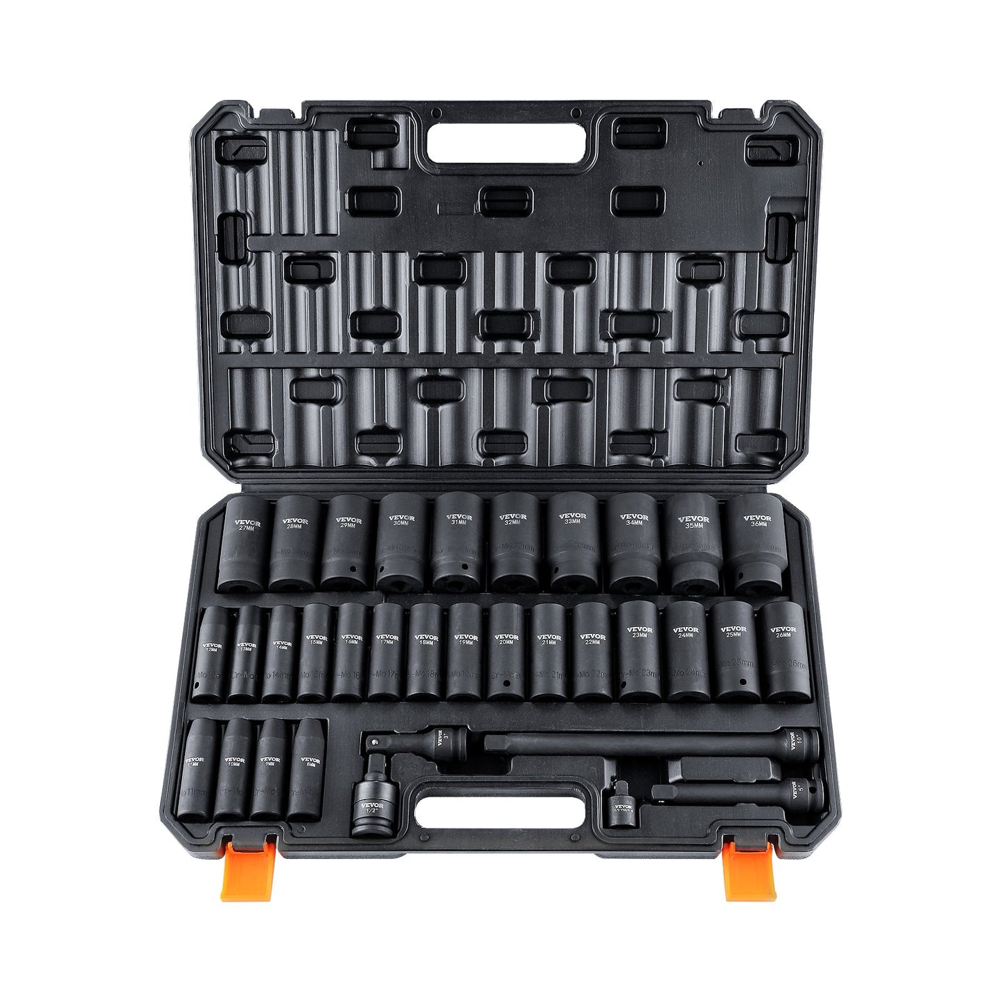 1/2" Drive Deep Impact Socket Set, 34st Socket Set Metriskt (8-36mm) 6 Point Cr-MO legerat stål för bilreparation, robust konstruktion, inkluderar kraftig förvaringsväska