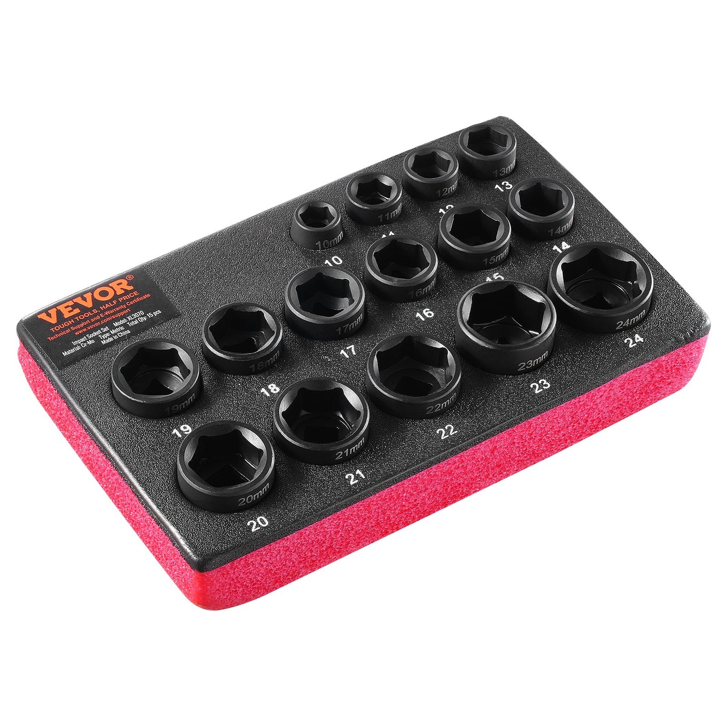 Impact Sockets Set 15pcs 6-Points 3/8" Drive Bit Ratchet Tool Kit 10-24mm