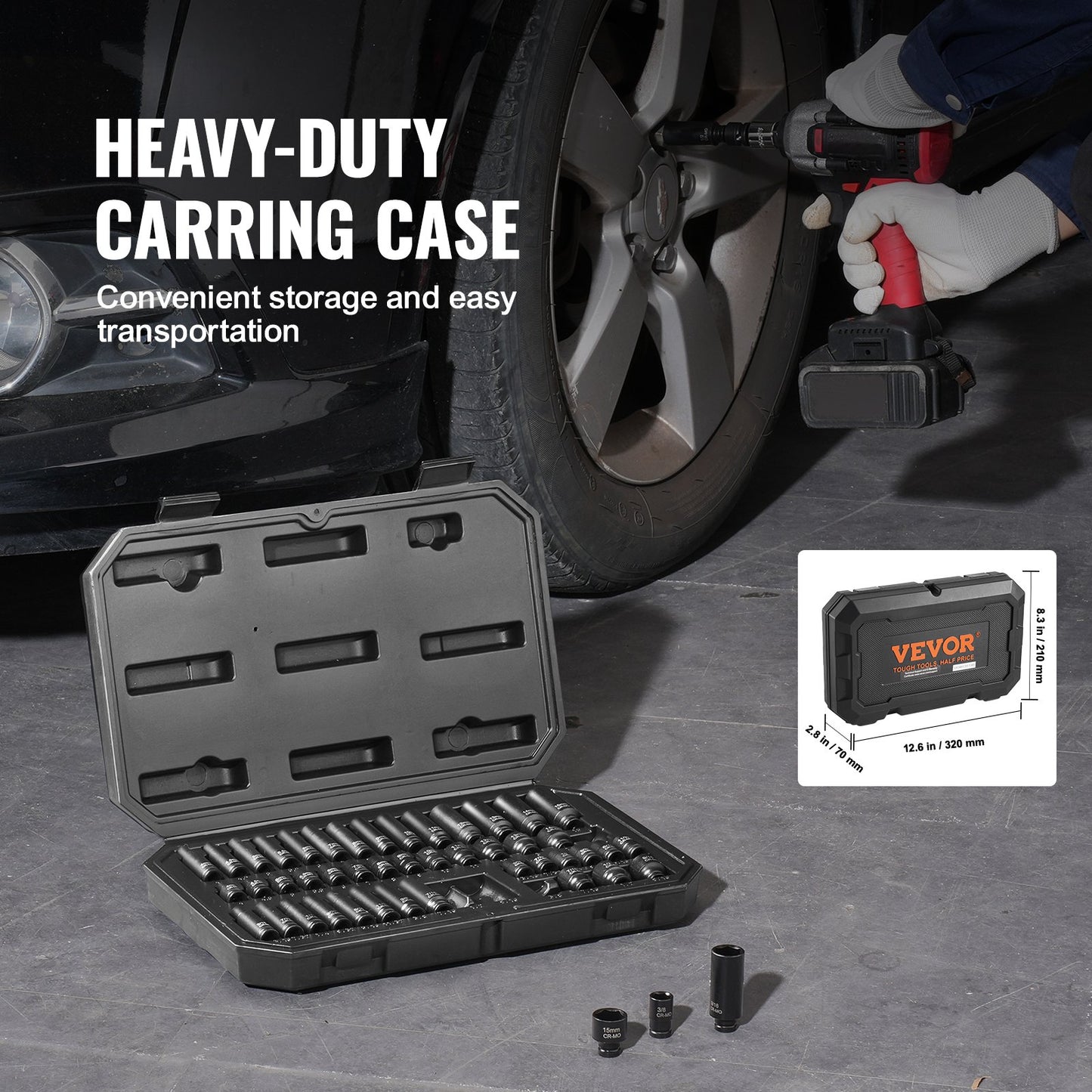 Impact Sockets Set 48st 6-Point 1/4" Drive Bit Ratchet Tool Kit Case