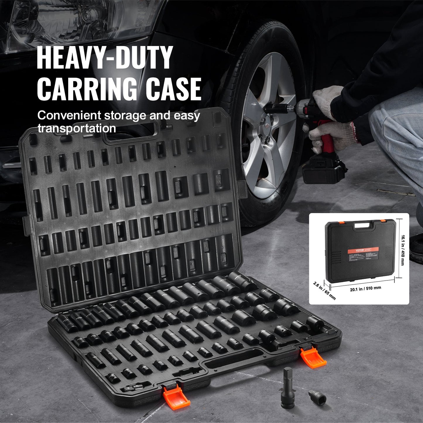 Impact Sockets Set 59st 6-Point 3/8" & 1/2" Drive Bit Ratchet Tool Kit