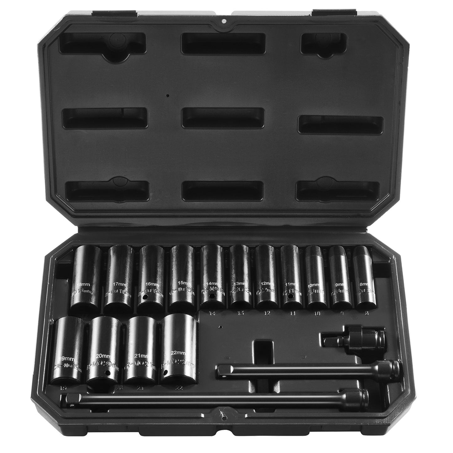 Impact Sockets Set 18st 6-Points 3/8" Drive Bit Ratchet Tool Kit Case