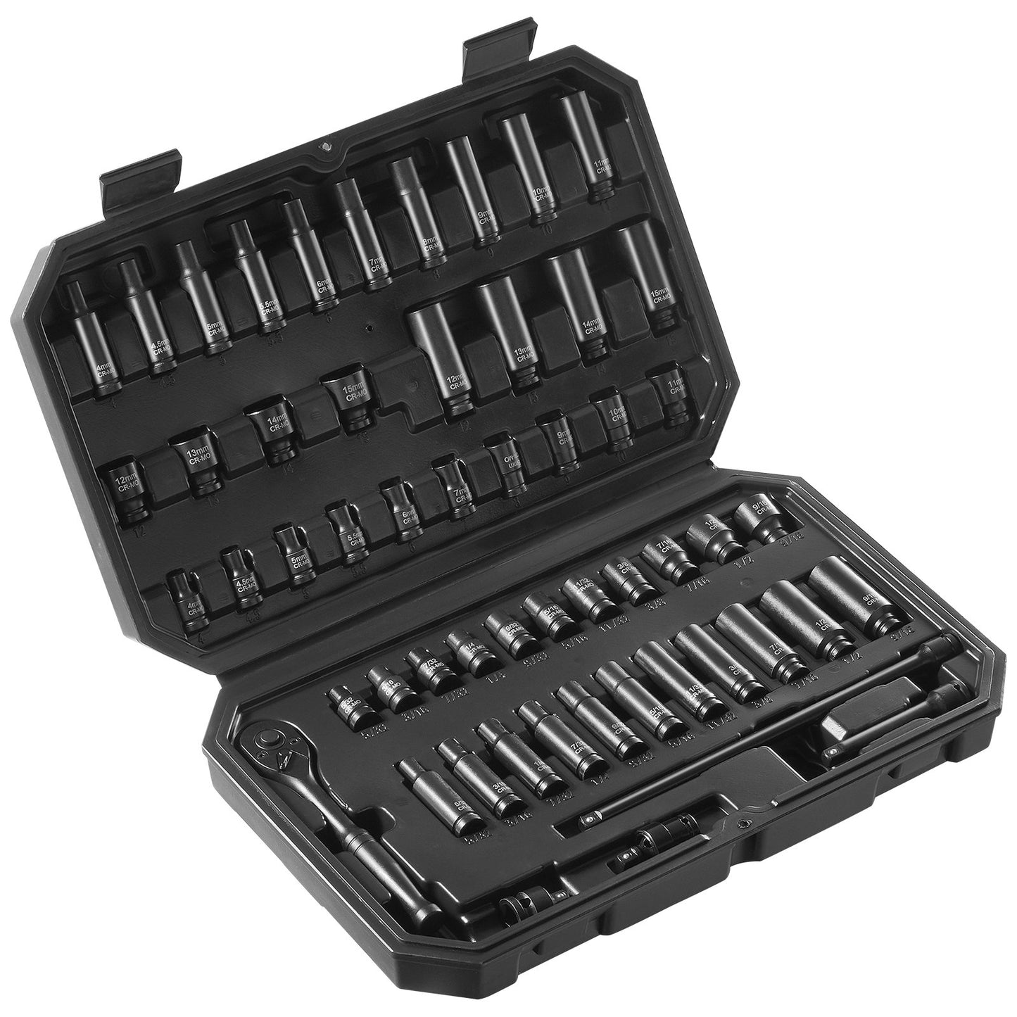 Impact Sockets Set 55 st 6-Points 1/4" Drive Bit Ratchet Tool Kit Case
