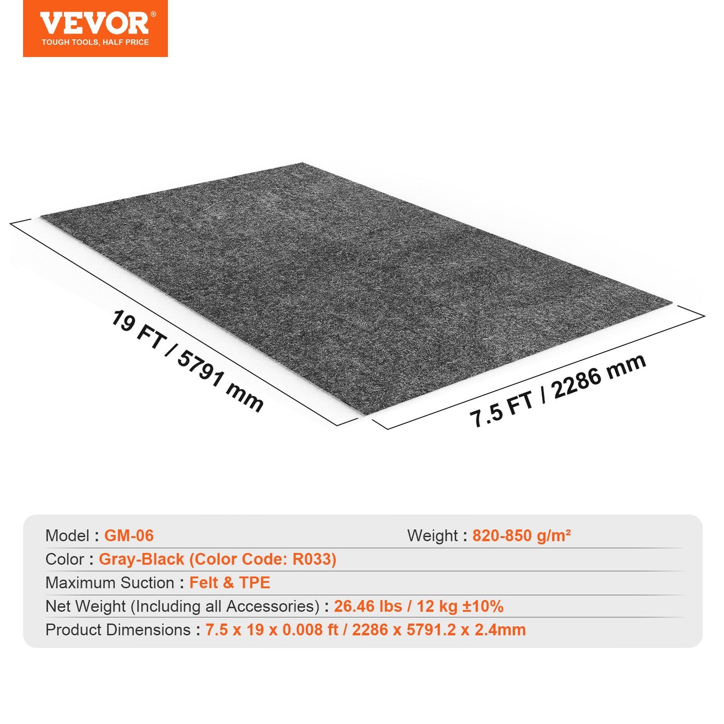 Garage Floor Mat, 2.3 x 5.79 M Waterproof Protection Against Water, Snow, Rain, Mud and Oil for Cars, Non-Slip, Heavy Duty Packing Mat with TPE Leak Protection and Easy to Clean and Cuttable