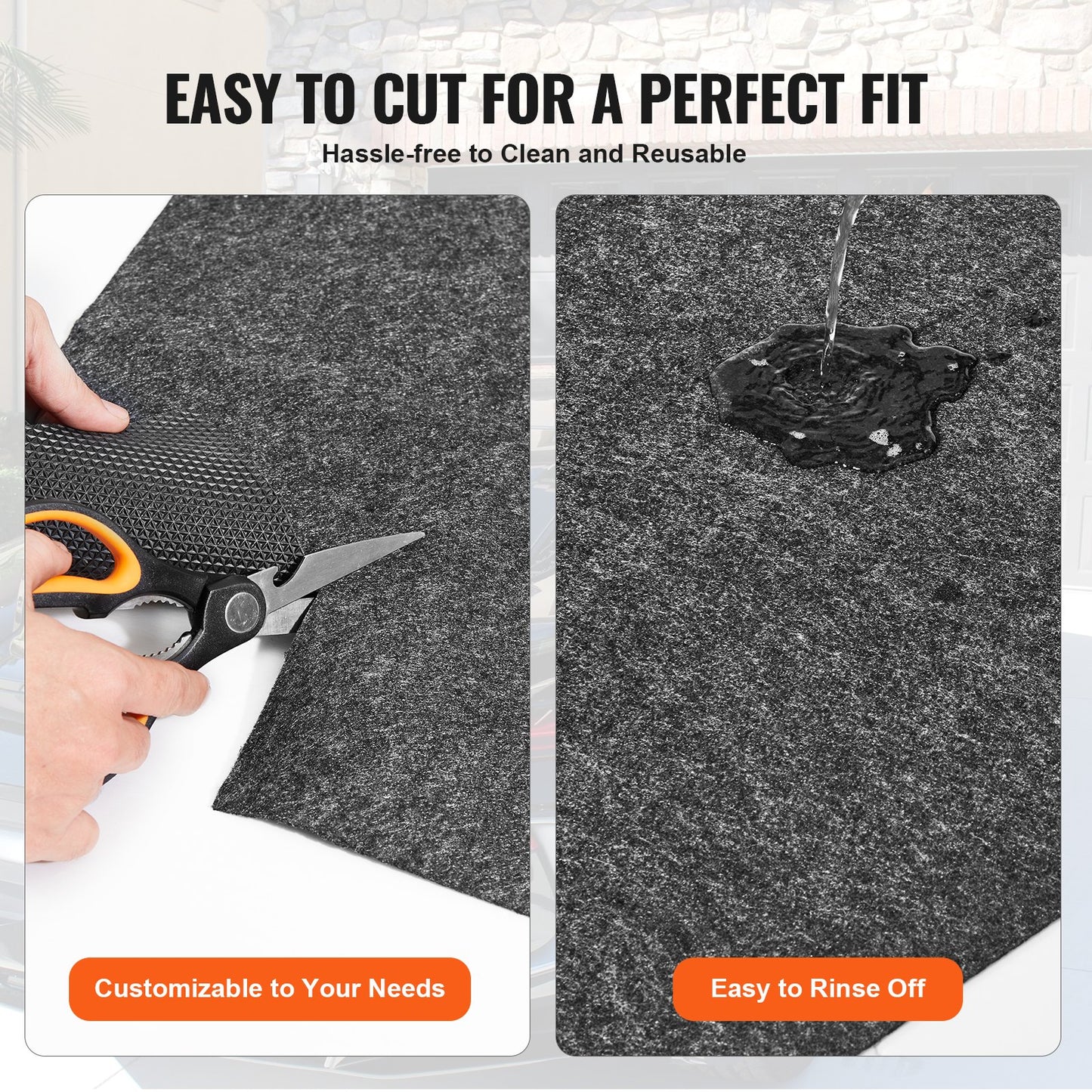 Garage Floor Mat, 2.68 x 6.7 M Waterproof Protection Against Water, Snow, Rain, Mud and Oil for Cars, Non-Slip, Heavy Duty Packing Mat with TPE Anti-Leak Backing & Easy to Clean and Cuttable