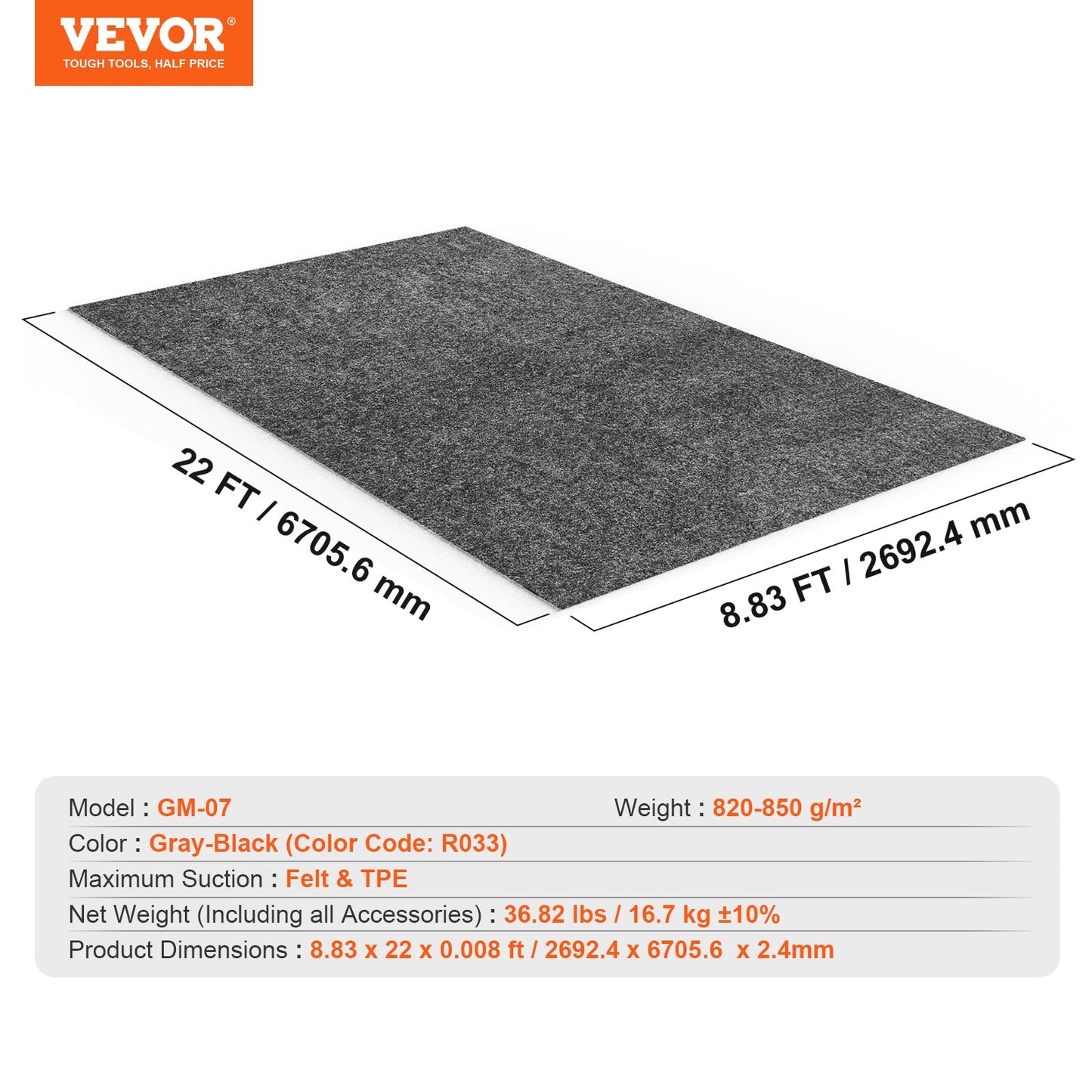 Garage Floor Mat, 2.68 x 6.7 M Waterproof Protection Against Water, Snow, Rain, Mud and Oil for Cars, Non-Slip, Heavy Duty Packing Mat with TPE Anti-Leak Backing & Easy to Clean and Cuttable
