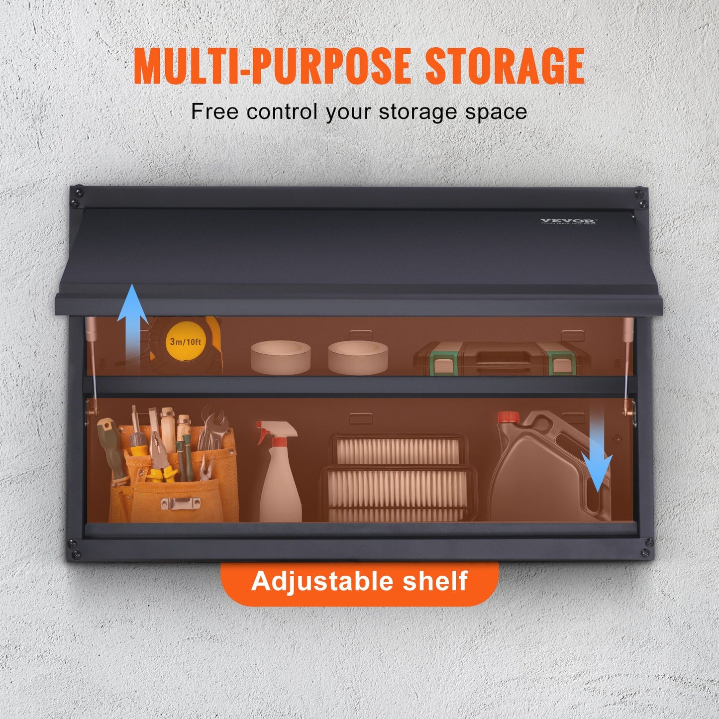 Lagerschrank aus Metall, 54,4 kg Tragkraft pro Regal, 50,8 cm hoher, wandmontierter Garagenschrank aus pulverbeschichtetem Stahl mit verstellbarem Regal, Tür zum Verriegeln und Öffnen durch Drücken, perfekt für die Bürogarage