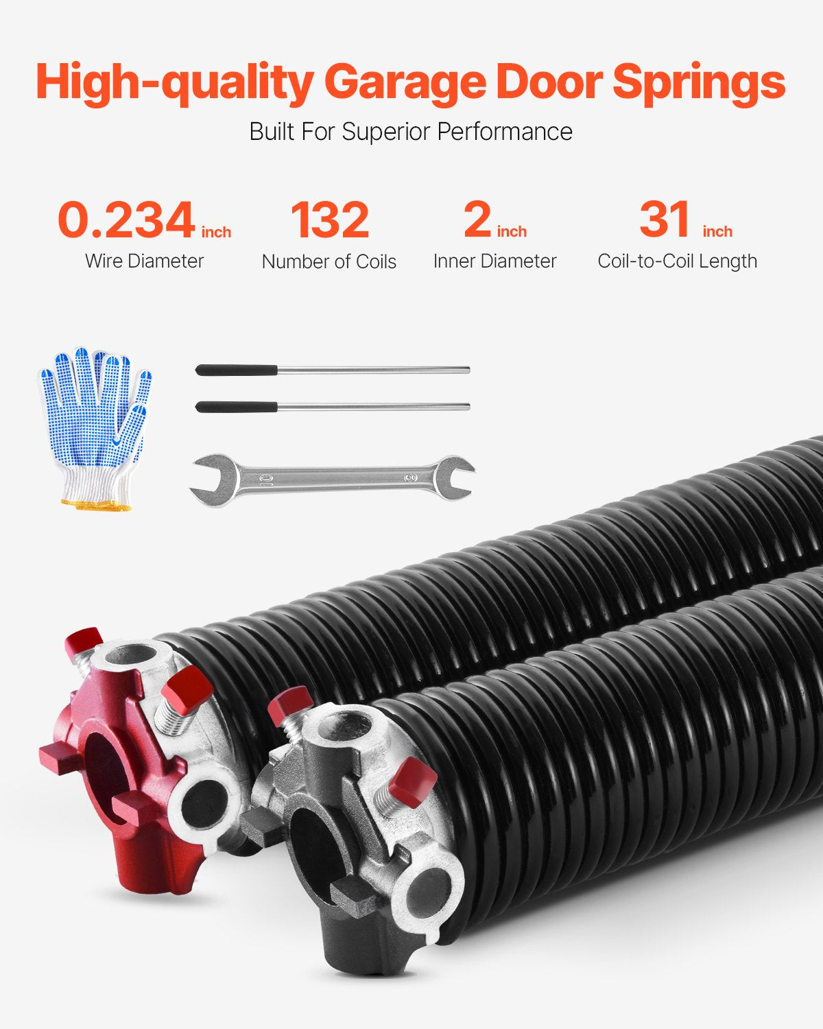 Garage door torsion springs pair 0.234 x 2 x 31 inch with winding rods