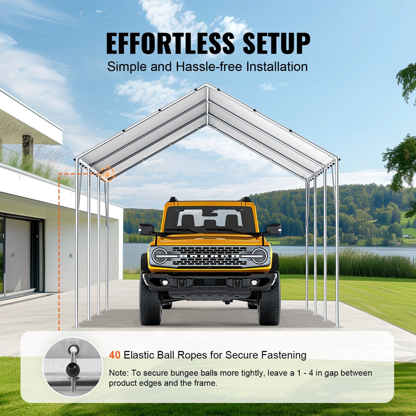 10 x 20 ft Carport Ersättningsskydd, Garage Top Tält Skydd Tarp Kraftig vattentät & UV-skyddad, Enkel installation med 40 Ball Bungeess (endast Top Cover, Ram ingår ej), Vit