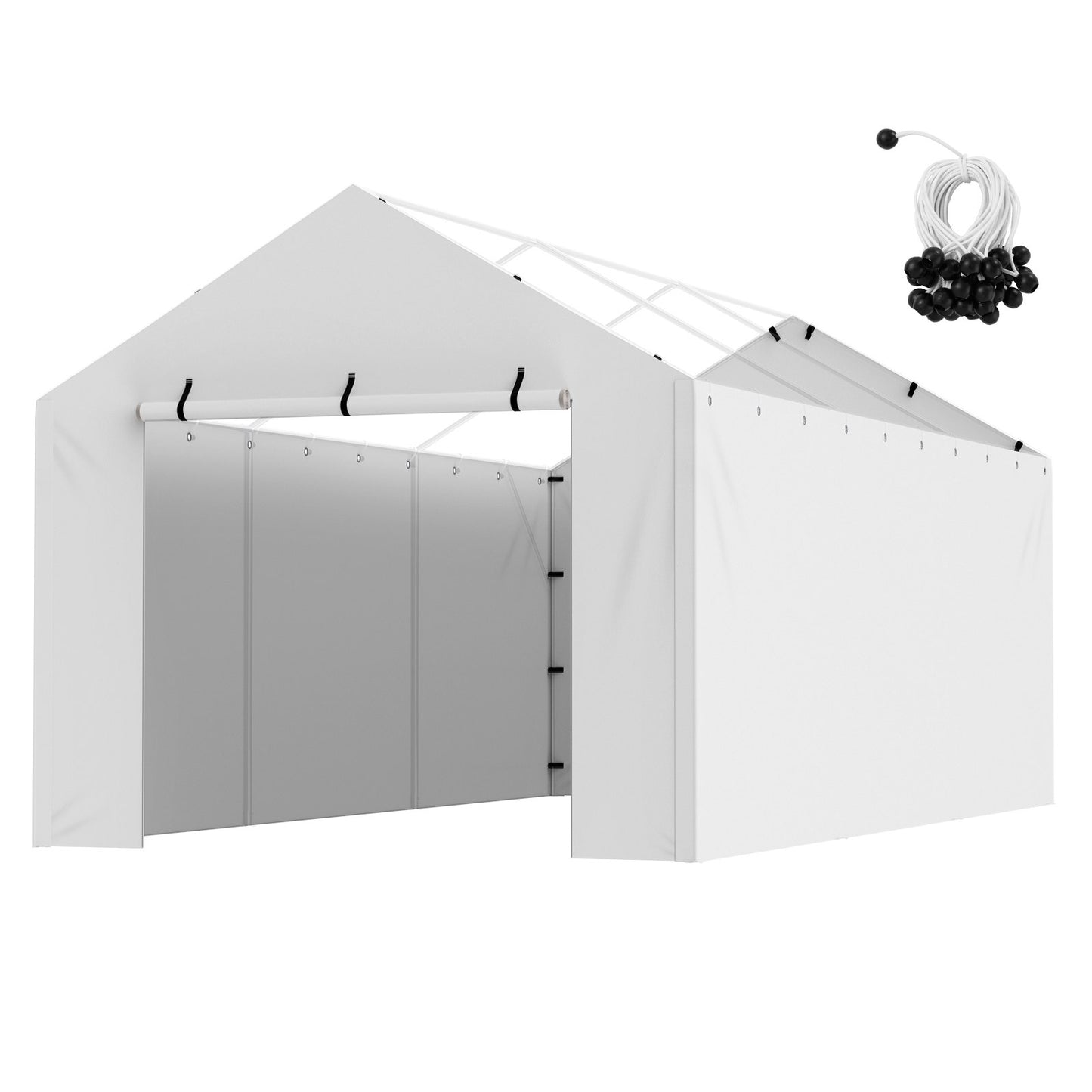 Carport Byte av kapell sidovägg 10 x 20 fot, garagetält skydd presenning Kraftig vattentät & UV-skyddad, enkel installation med bollbyxor, vit (topp och ram ingår ej)
