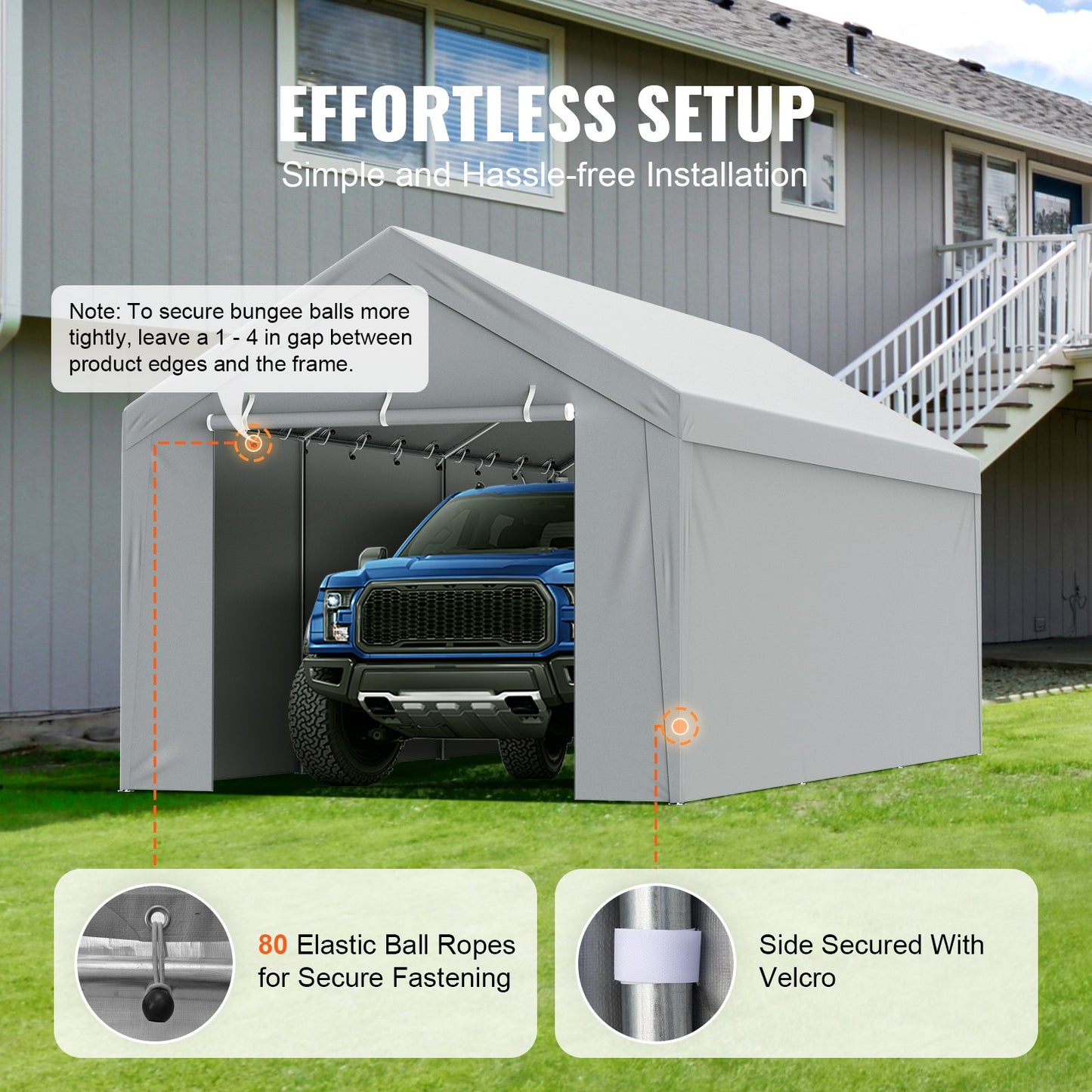 Carport Byte av kapell överdrag + sidovägg 6000 x 3000 mm, garagetält skydd presenning Kraftig vattentät & UV-skyddad, enkel installation med bollbyxor, vit (ram ingår ej)