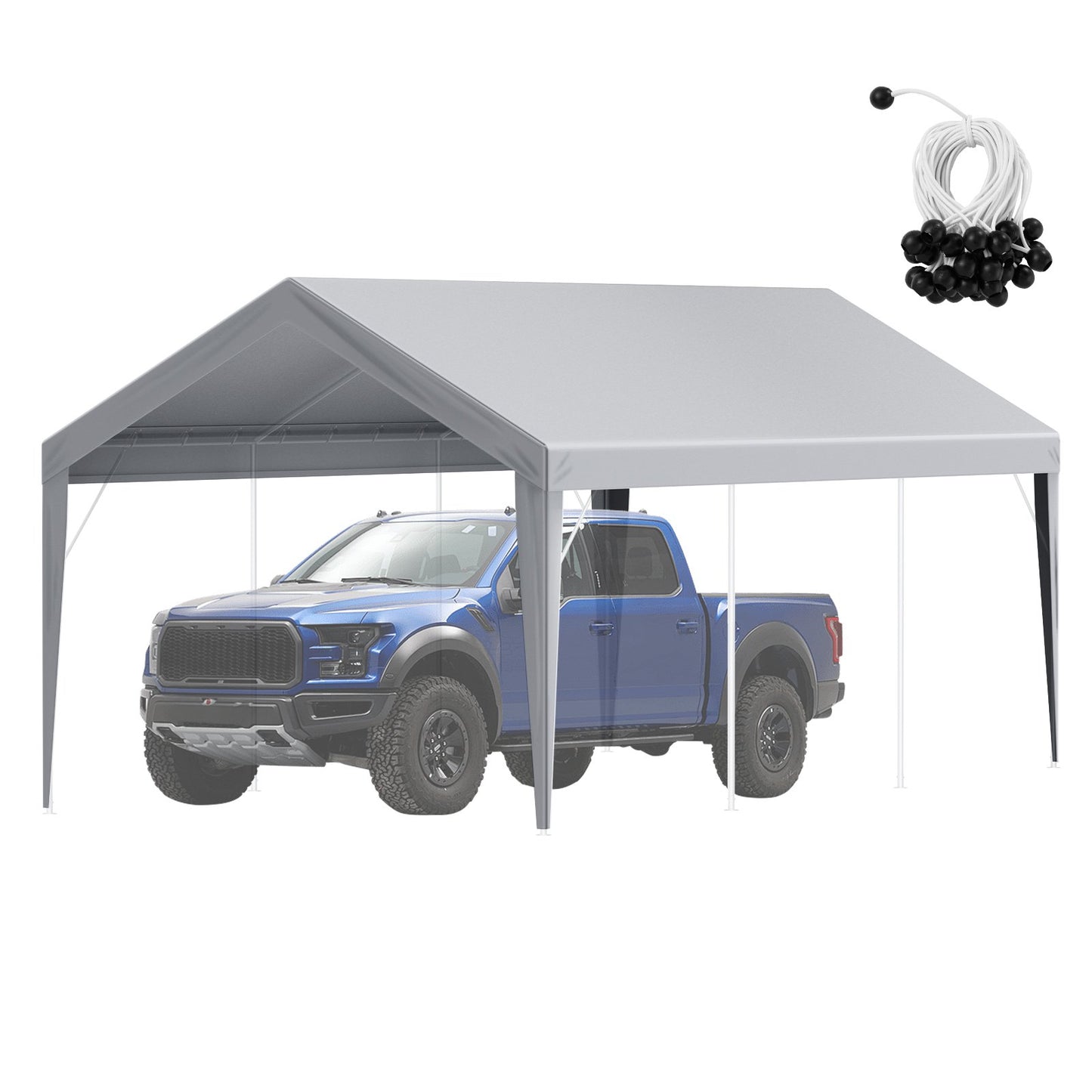 Carport Replacement Canopy Cover 6100 x 3040 mm Garage Top Tent Shelter Tarp Heavy Duty Waterproof & UV Protected, Easy Installation with Ball Pants, Grey (Top Cover Only, Frame Not Included)