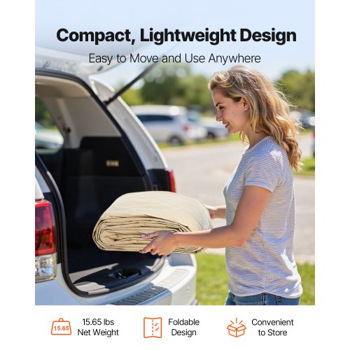 Carport-reservtak, 3,6 x 6 m dricksskyddad presenning för garage, UV-resistent och vattentät bilskyddspresenning, kraftigt bilportsskydd med bollvagnar, beige, ram ingår ej | EU