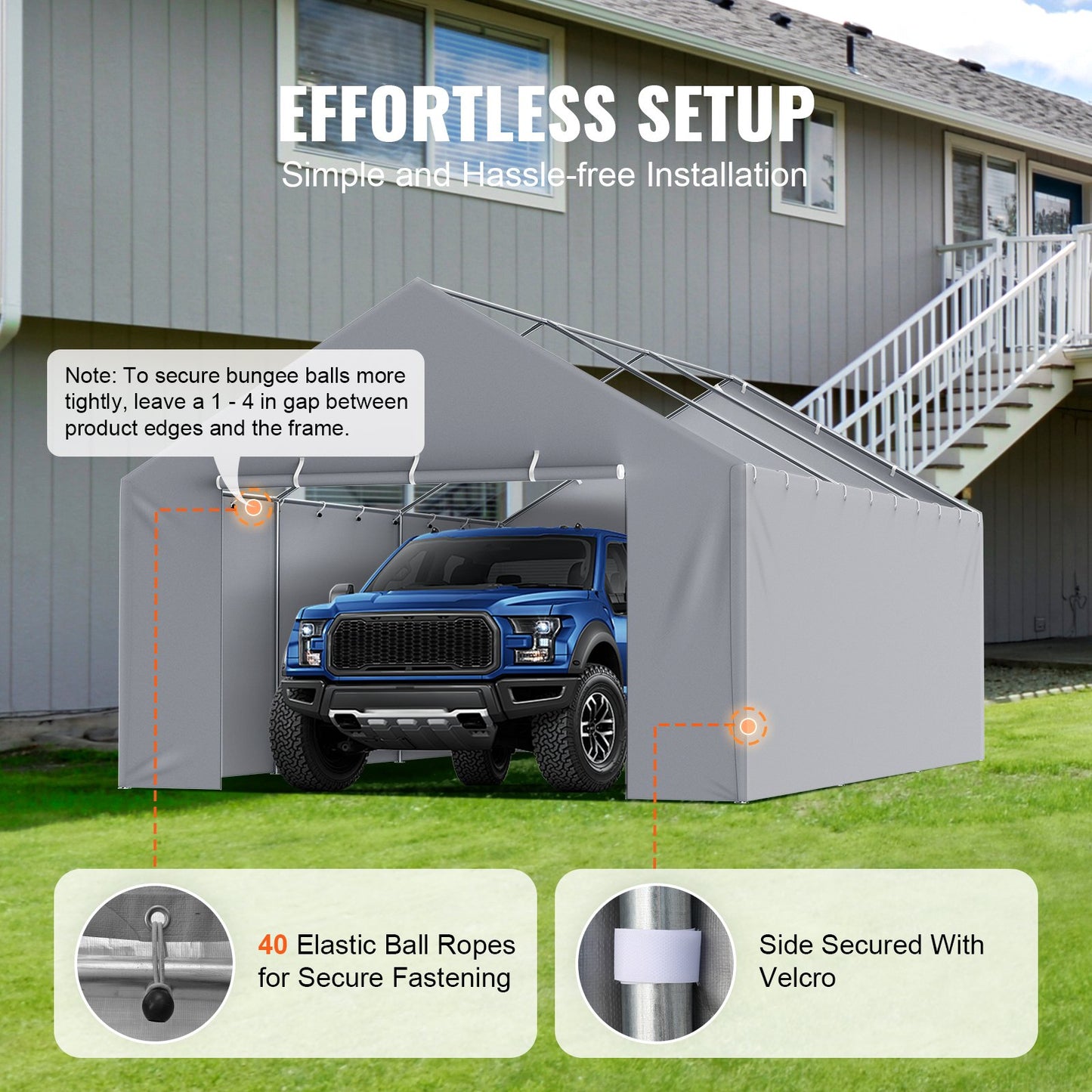 Carport Byte av kapell sidovägg 13 x 20 fot, garagetält skydd presenning Kraftig vattentät & UV-skyddad, enkel installation med bollbyxor, grå (topp och ram ingår ej)