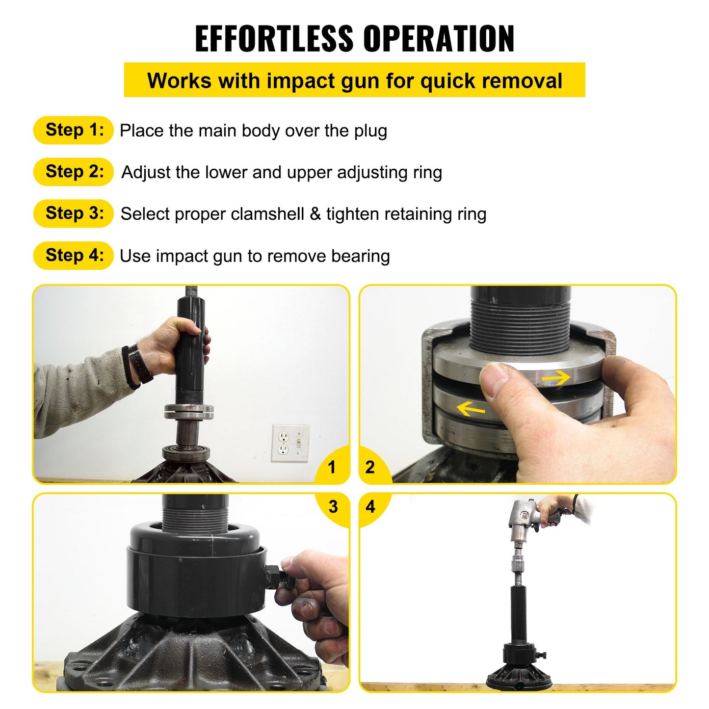 Carrier & Pinion Bearing Puller, Compatible with Dana 30, 40, 60, 70, Ford 9\" Ball Bearing, Pinion Puller Tool with 2 Clamshells, 45# Steel Clamshell Carrier Bearing Puller for Car Repair