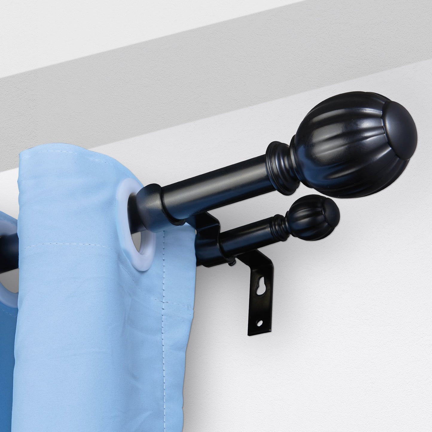 Gardinstänger med dubbla stång, 36-72 tum (3-6 fot) justerbar längd, svarta dubbla gardinstänger med runda ytterkanter, 1" och 3/4" diameter, dubbelfönsterdraperistång för skira och mörkläggningsgardiner