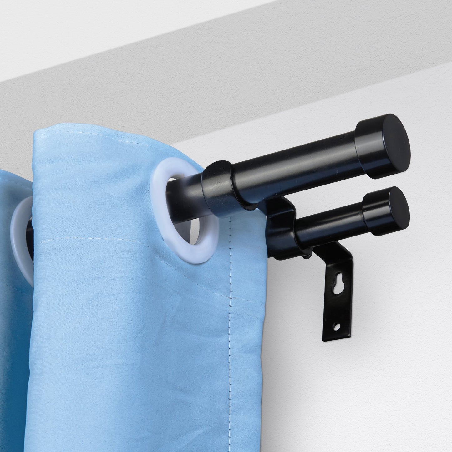 Double Rod Curtain Rods, 36-72 Inch (3-6 Feet) Adjustable Length, Black Double Curtain Rods with Cap Ends, 1" and 3/4" Diameter, Double Window Drape Rod for Sheer and Blackout Curtains