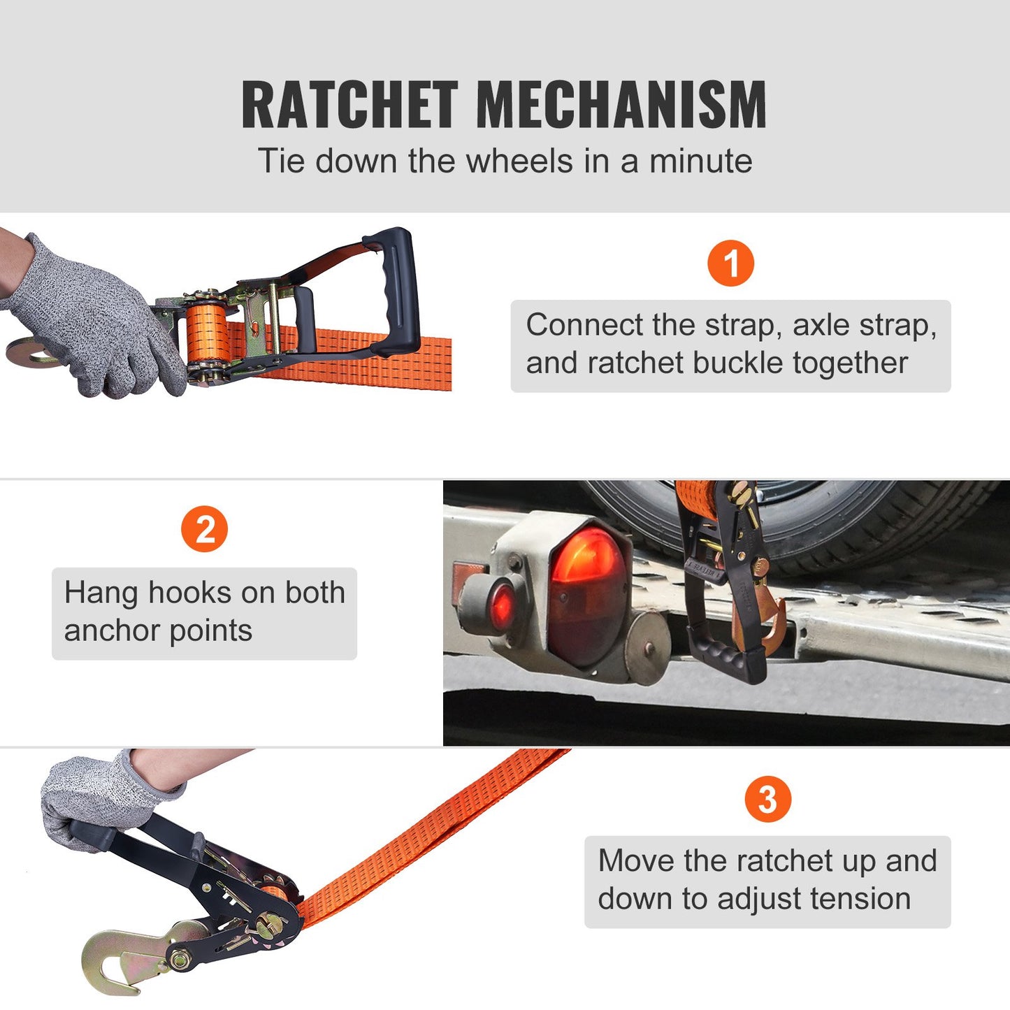Ratchet Tie Down Straps Kit, Lasso Style 2" x 120" Tire Straps, 5512 LBS Working Load, 11023 LBS Breaking Strength, Car Tie Down Straps with Hooks for Car, Truck, Trailer, 4-Pack