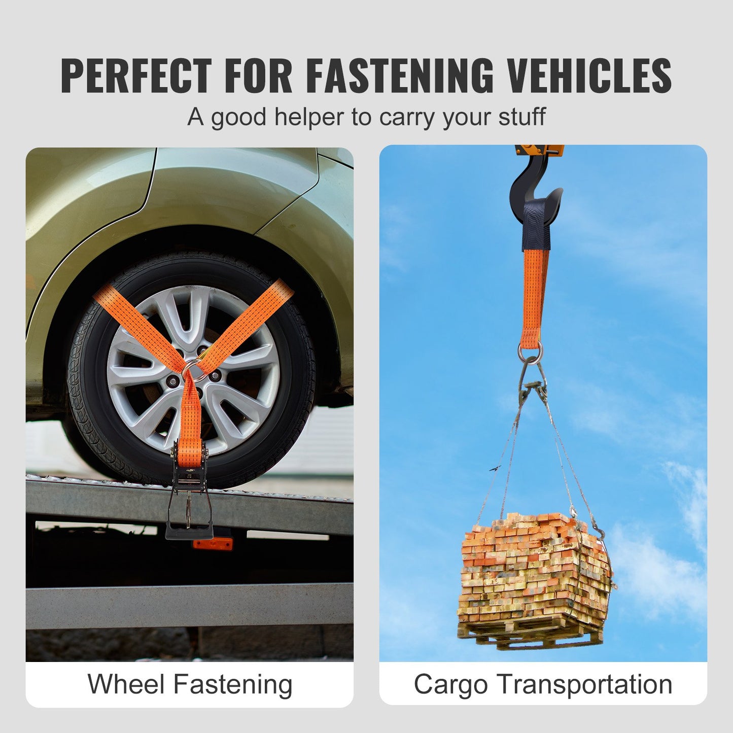Ratchet Tie Down Straps Kit, Lasso Style 2" x 120" Tire Straps, 5512 LBS Working Load, 11023 LBS Breaking Strength, Car Tie Down Straps with Hooks for Car, Truck, Trailer, 4-Pack