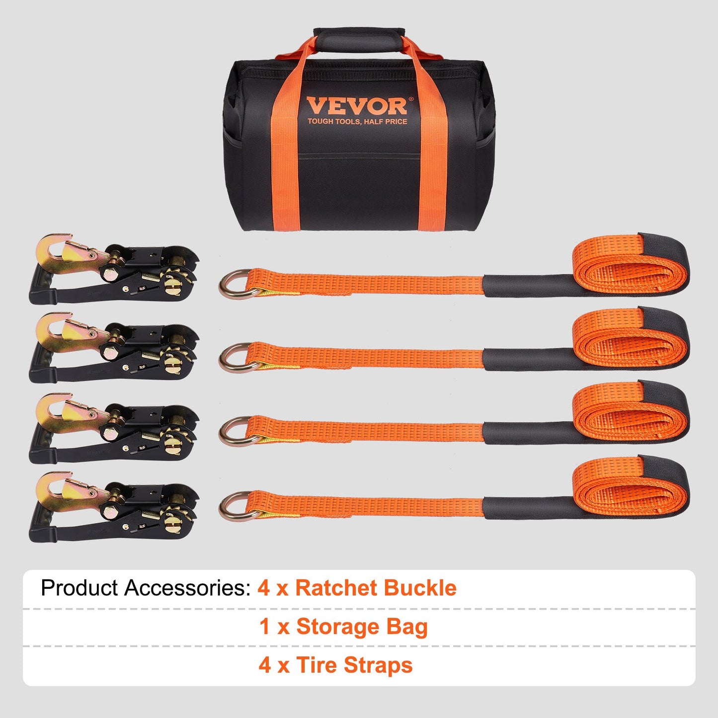 Ratchet Tie Down Straps Kit, Lasso Style 2" x 120" Tire Straps, 5512 LBS Working Load, 11023 LBS Breaking Strength, Car Tie Down Straps with Hooks for Car, Truck, Trailer, 4-Pack