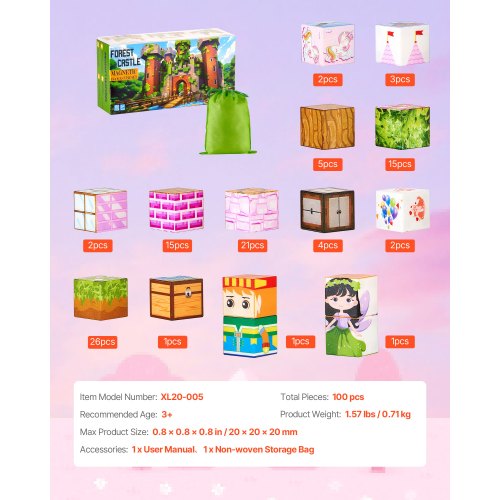 Magnetiska Block 100 ST Prinsessslott Set STEM Montessori Sensoriska Leksaker | EU