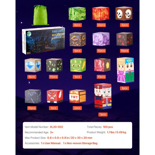 Magnetiska Block 100 ST Mörka Slott Set STEM Montessori Sensoriska Leksaker
