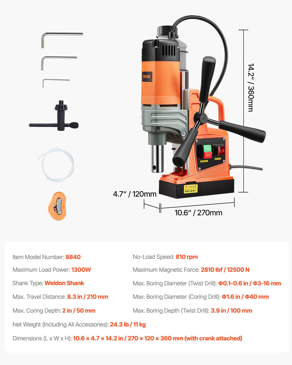 Magnetic Drilling Machine Magnetic Drill 1300W 2922lbf/13000N Portable Mag Drill Press 810rpm
