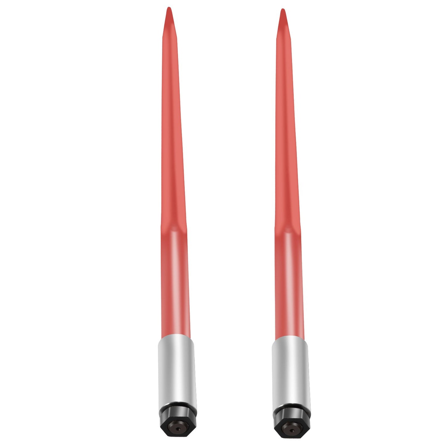 Pair Hay Spear 43" Bale Spear 3000 lbs Capacity, Bale Tip Quick Attach Square Hay Bale Spears 1 3/4", Red Coated Bale Forks, Bale Hay Tip with Hex Nut and Sleeve for Buckets Tractors Loaders