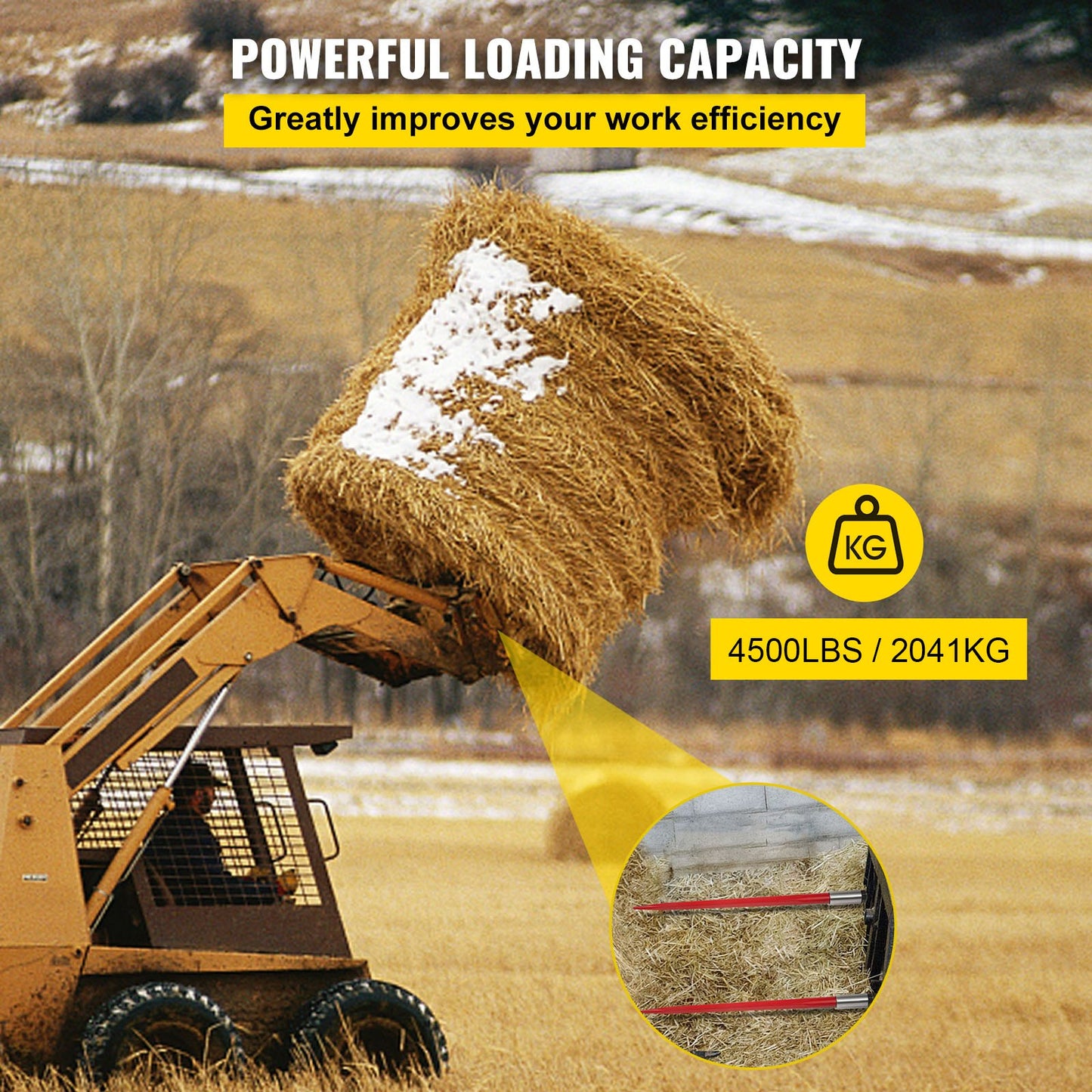 Pair Hay Spear 49" Bale Spear 3000 lbs Capacity, Bale Spear Quick Attach Square Hay Bale Spears 1 3/4", Red Coated Bale Forks, Bale Hay Spike with Hex Nut & Socket for Buckets Tractors Loaders