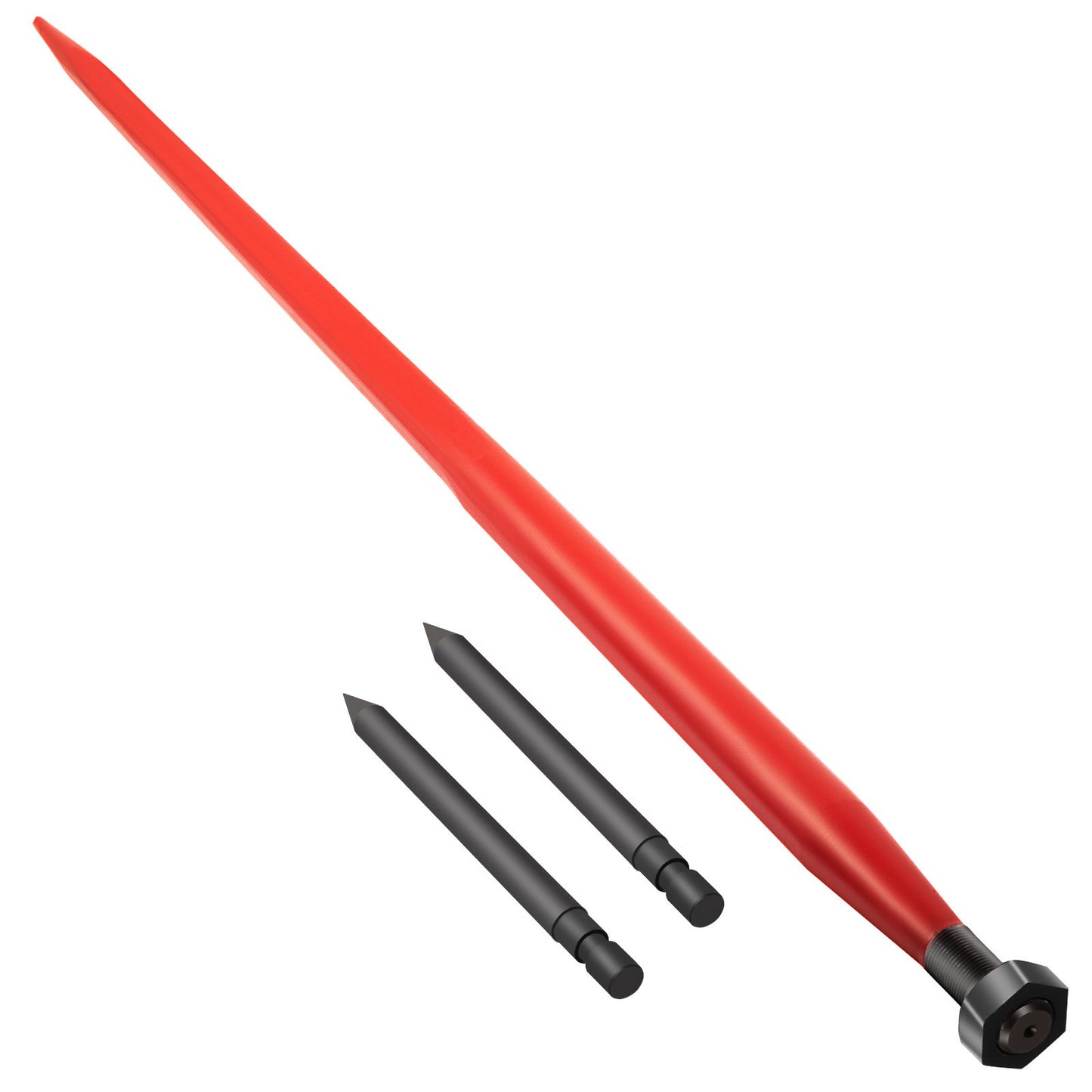 Hay Spear 49\" Balspjut 3000 lbs Kapacitet, Balspets Snabbfäste Fyrkantiga Hay Bale Spears 1 3/4\" Breda, rödbelagda balgafflar, Balhö Spike med 2 stabilisatorspjut Conus 2
