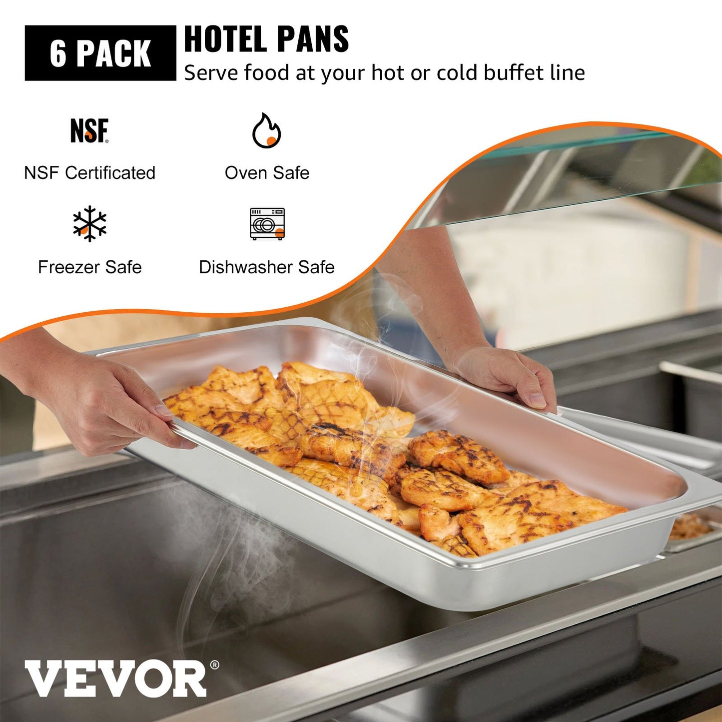 6er-Pack Dampfgarer-Pfannen 20,9 x 12,8 x 2,6 Zoll Tiefe Dampfgarer-Pfanne Volle Größe 8,5 L Edelstahl Tiefer Lebensmittelbehälter Ofenblech Hotel-Pfannen Anti-Stau Dampfgarer-Lebensmittel-Pfanne