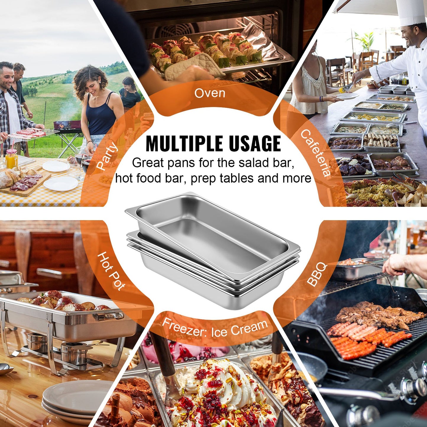 4-Pack Steamer Pans 20.9 x 12.8 x 3.9 Inch Deep Steamer Pan Full Size 13L Deep Food Container Stainless Steel Oven Tray Hotel Pans Anti-jam Steamer Food Pan
