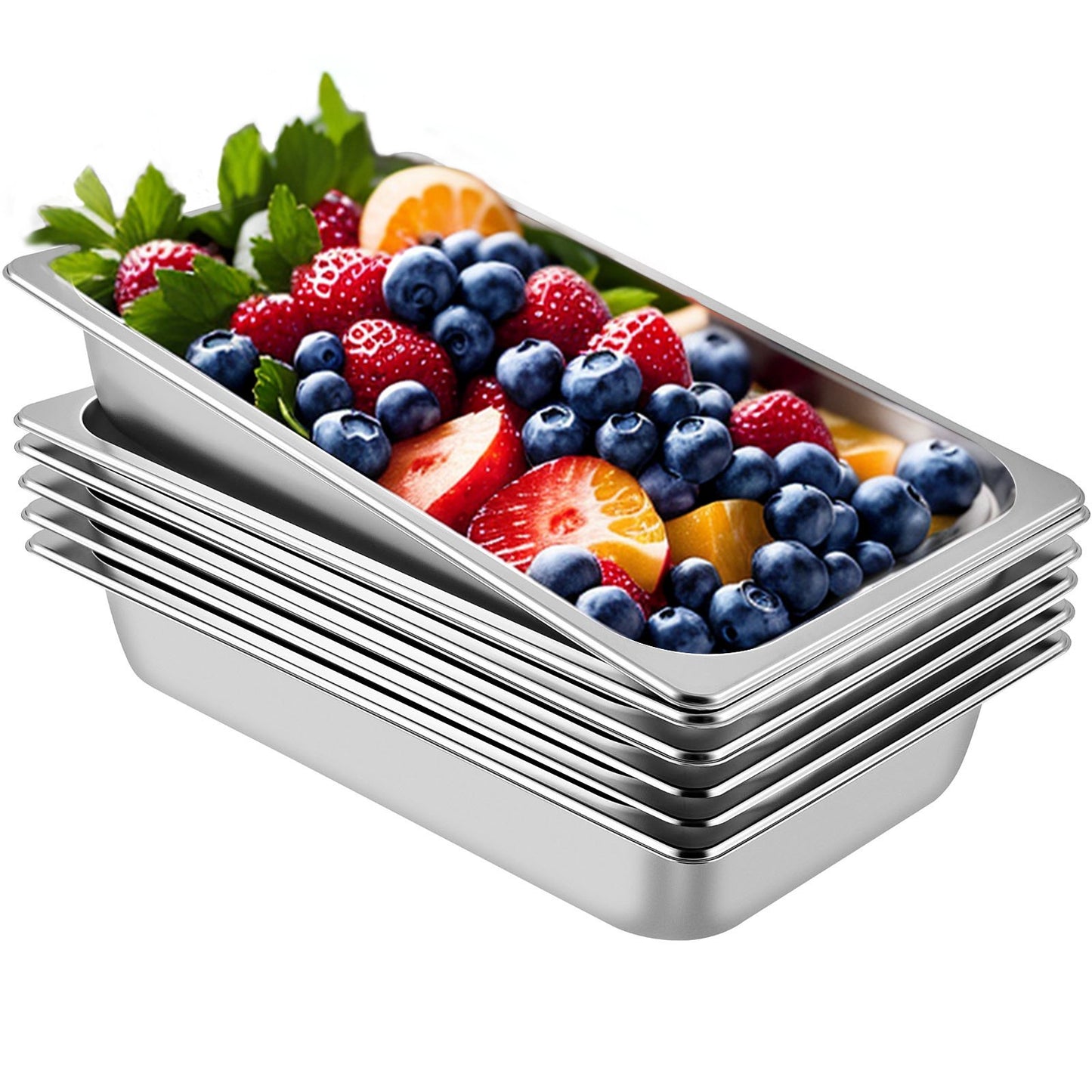 6-pack ångbordskärl 20,9 x 12,8 x 3,9 tum Djup ångbordspanna Full storlek 13L Djupmatbehållare i rostfritt stål Ugnsbricka Hotellpannor Anti-jam ångbordsmatpanna